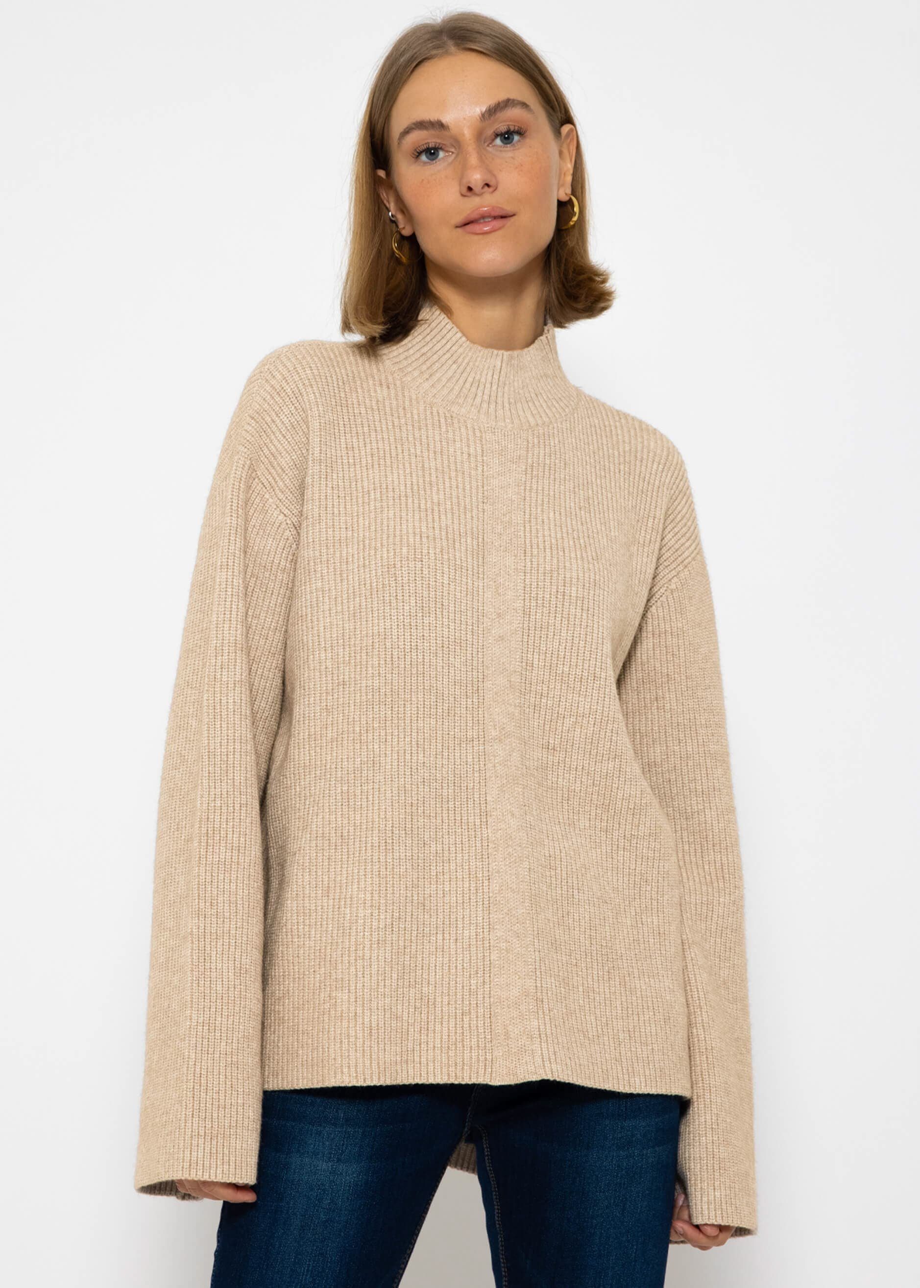 SASSYCLASSY Rollkragenpullover Turtleneck Seitenschlitzen Pullover Damen Turtleneck aus Offwhite mit Strickpullover Lässiger Grobstrick und weichem