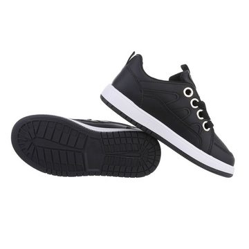 Ital-Design Kinder Low-Top Freizeit Sneaker Flach Freizeitschuhe in Schwarz