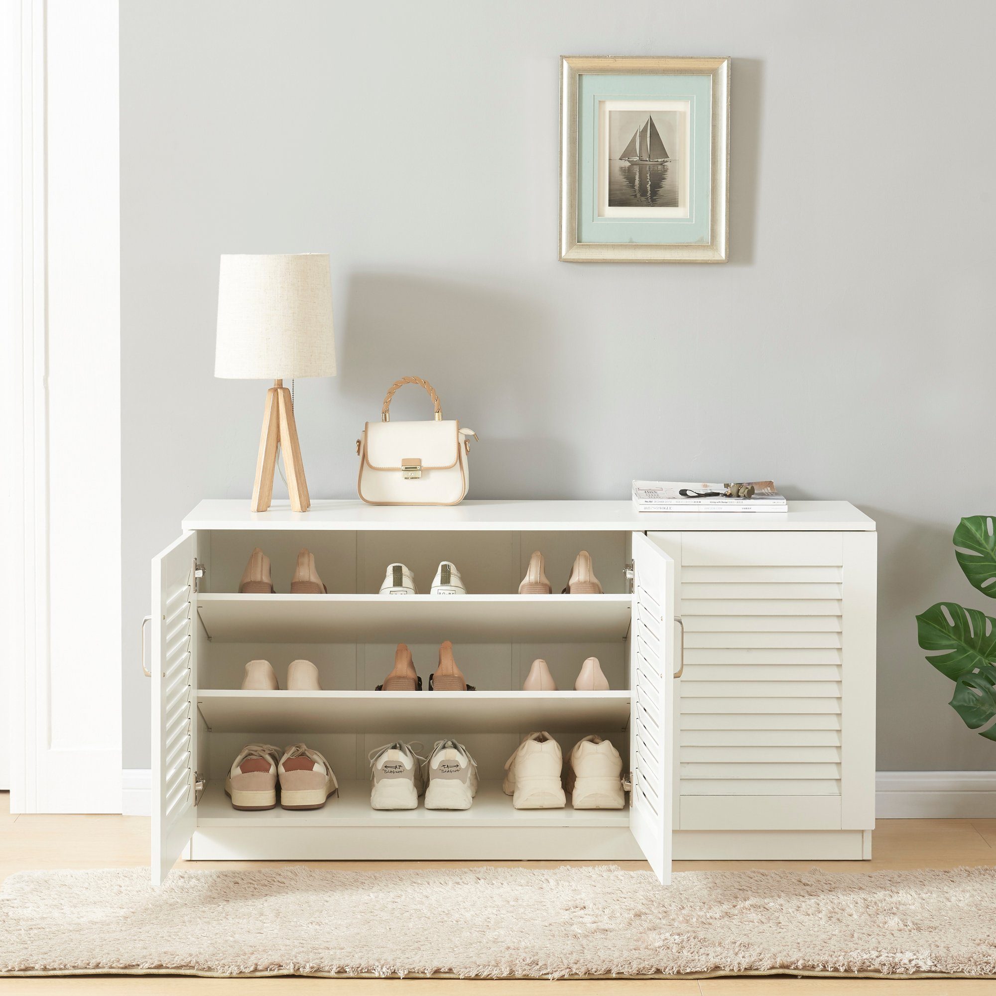 en.casa Schuhschrank »Løten« 125 x 36 x 62 cm mit 3 Türen Weiß