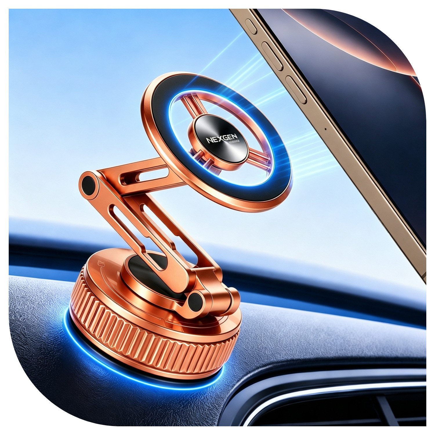 NEXGEN LUXUS HANDY-ZUBEHÖR Handy-Halterung Magnetische Smartphone-Halterung Handy-Halterung MagSafe Autohalterung, (Deutsche Marke, Stark Magnetkraft, 360° drehbar, Vakuum-Saugnapf)