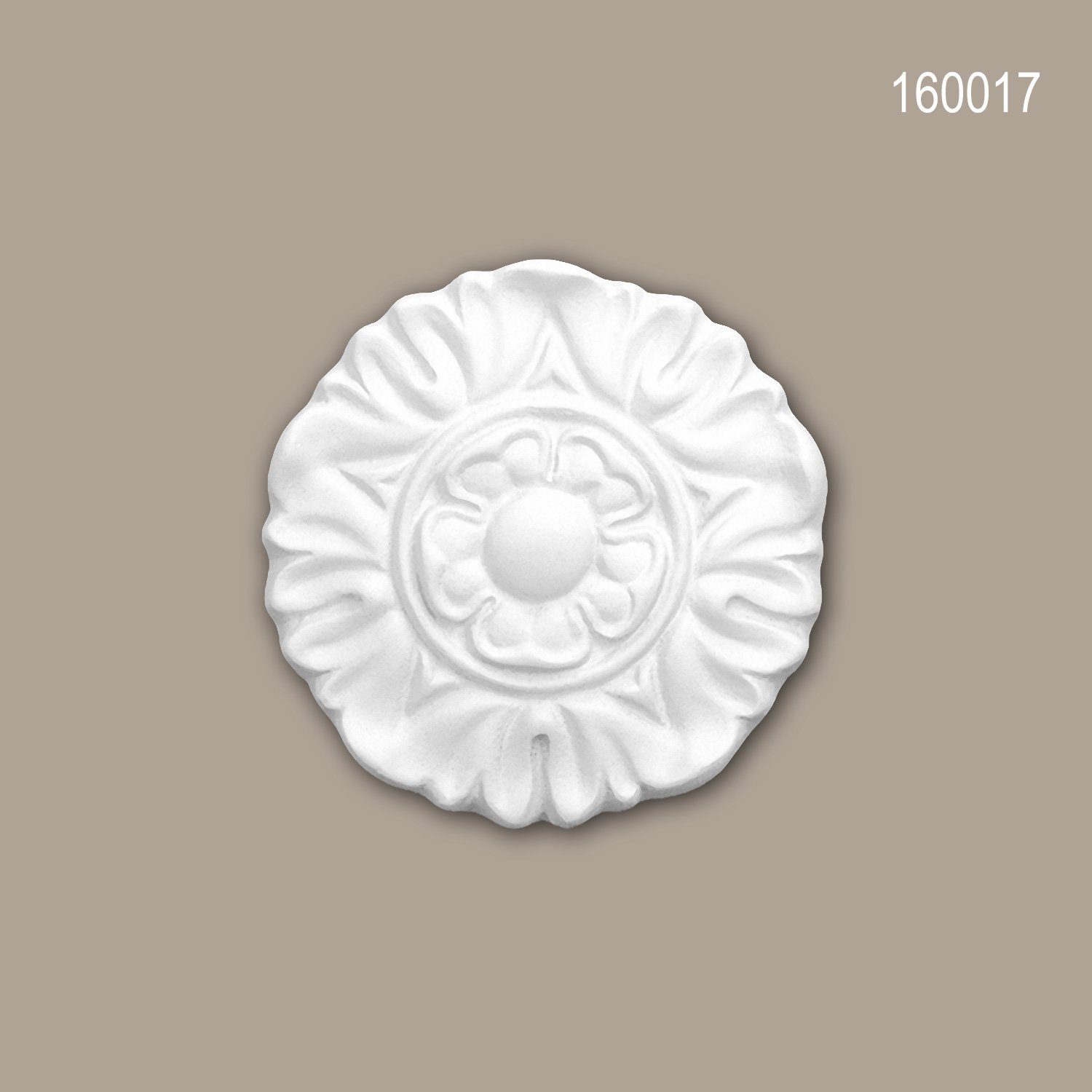 Profhome Wanddekoobjekt 160017 (Zierelement, 1 St., Stuckdekor, Schmuckelement, Dekorelement, Rosette, Durchmesser 9 cm), weiß, vorgrundiert, Stil: Neo-Klassizismus