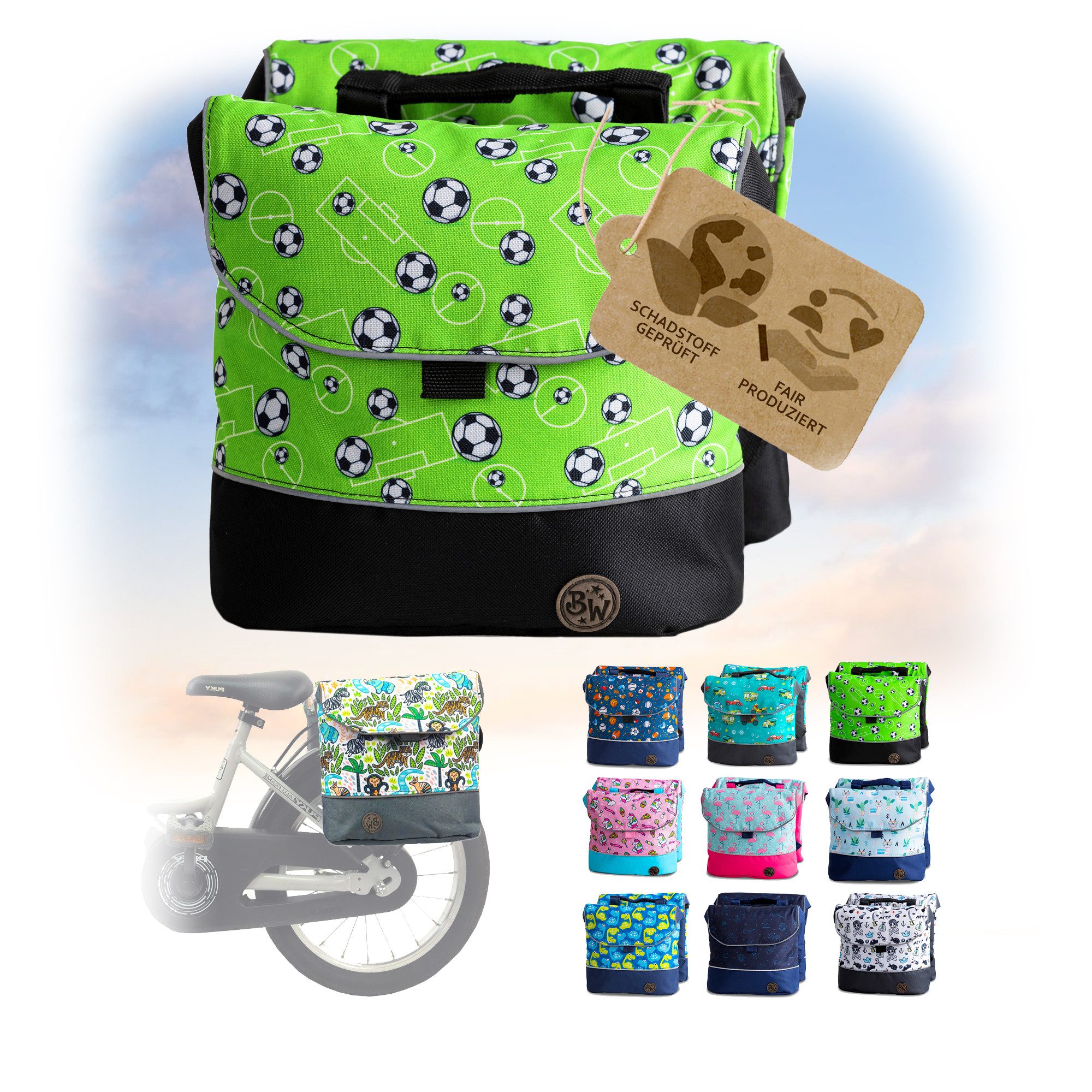 BambiniWelt by Rafael K. Gepäckträgertasche Gepäckträgertasche Fahrradtasche für Kinder z.B. für Puky Räder (M1), eingenähte Reflektorstreifen für mehr Sicherheit in der Dämmerung
