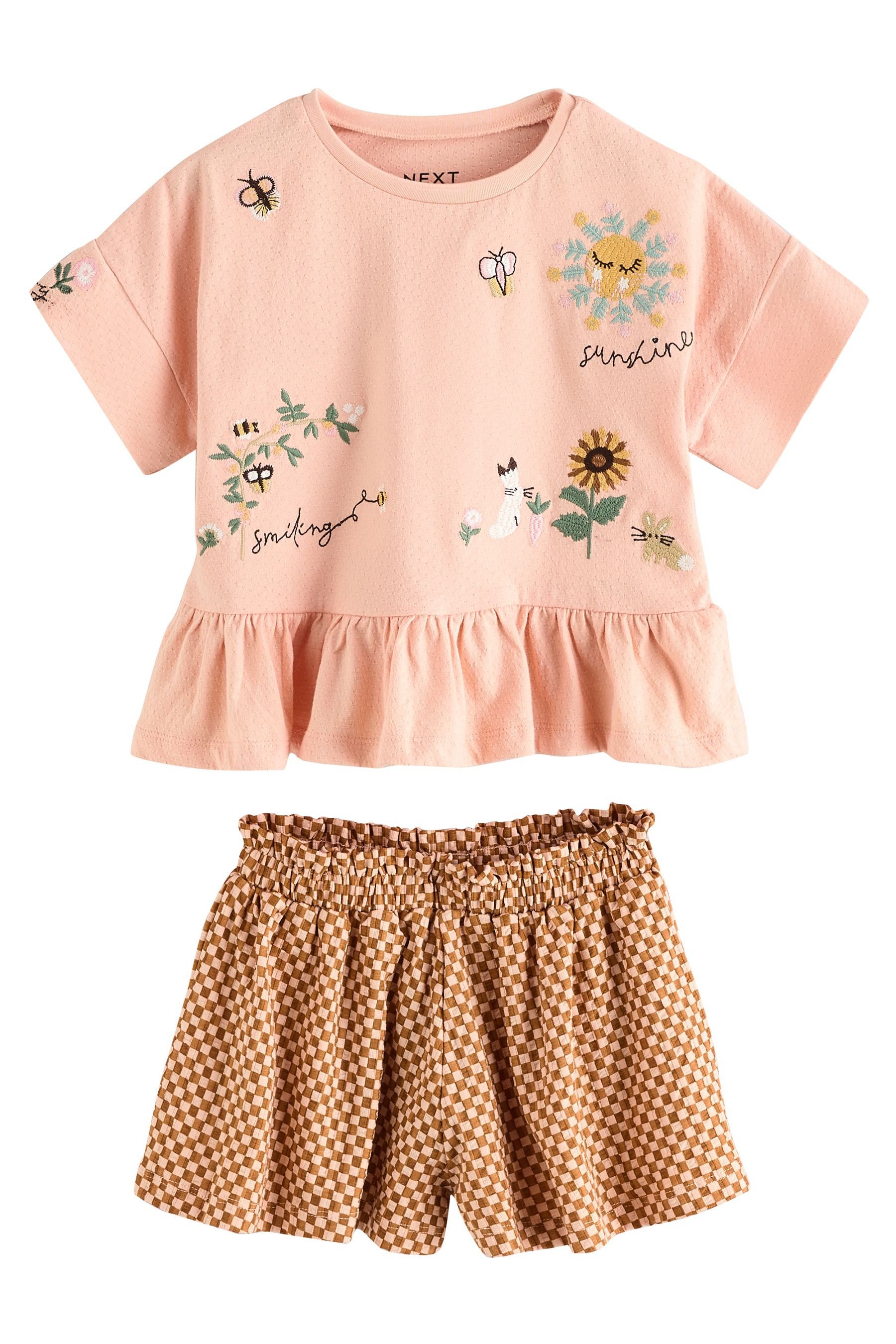 T-Shirt & Shorts T-Shirt mit Schößchen und Shorts 100 % Baumwolle