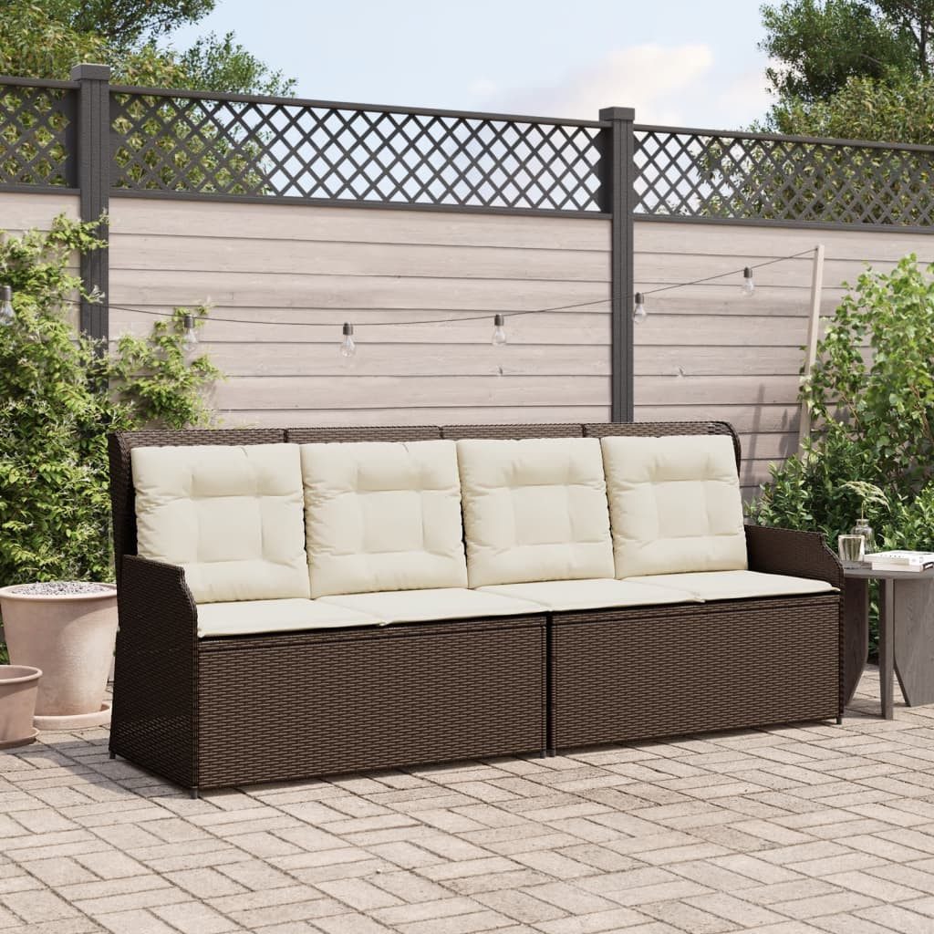 vidaXL Loungesofa Gartenbank Verstellbar mit Kissen Braun Poly Rattan, 1 Teile