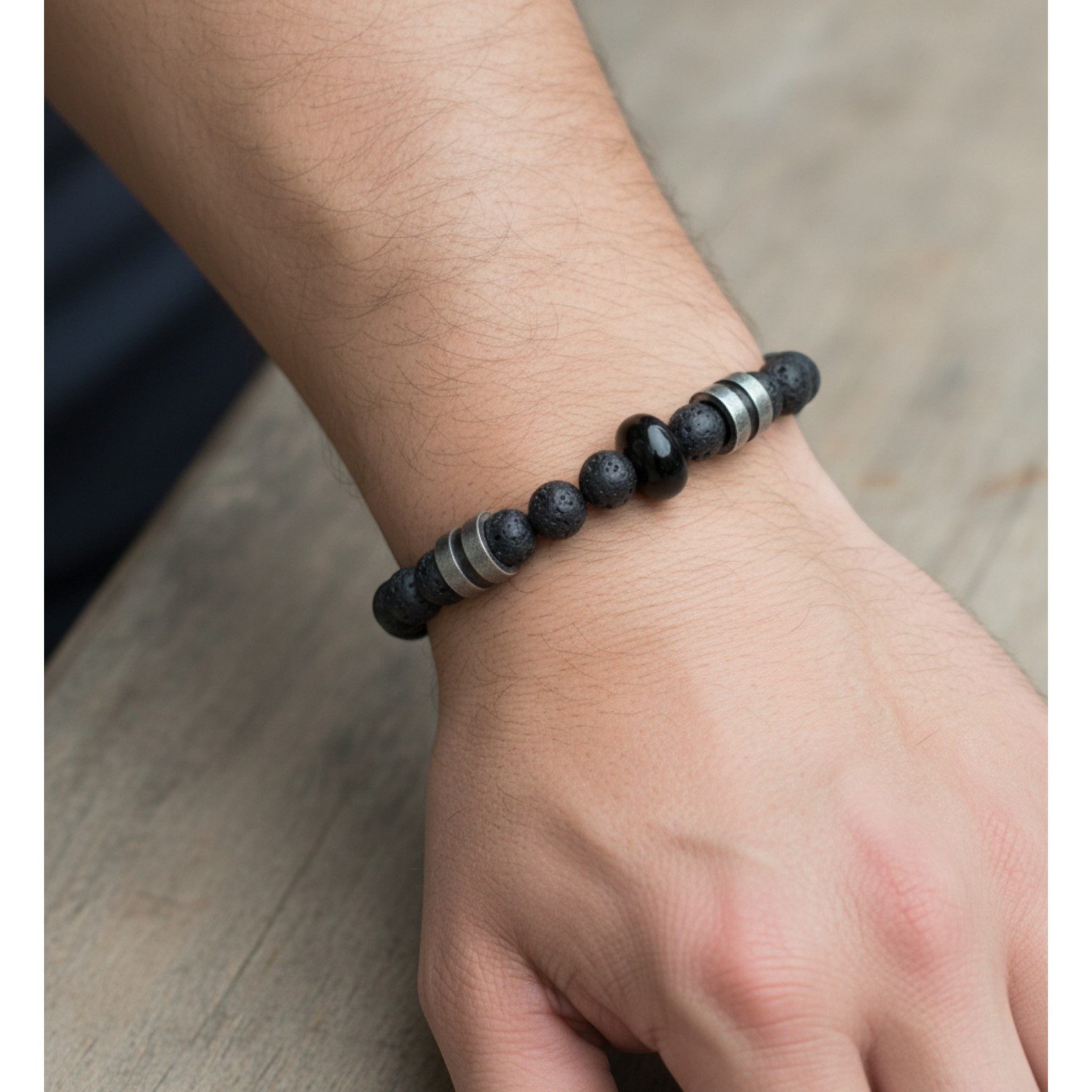 FRONHOFER Perlenarmband 19363, Material: Lavasteinperlen, Naturstein; Stil: maskulin