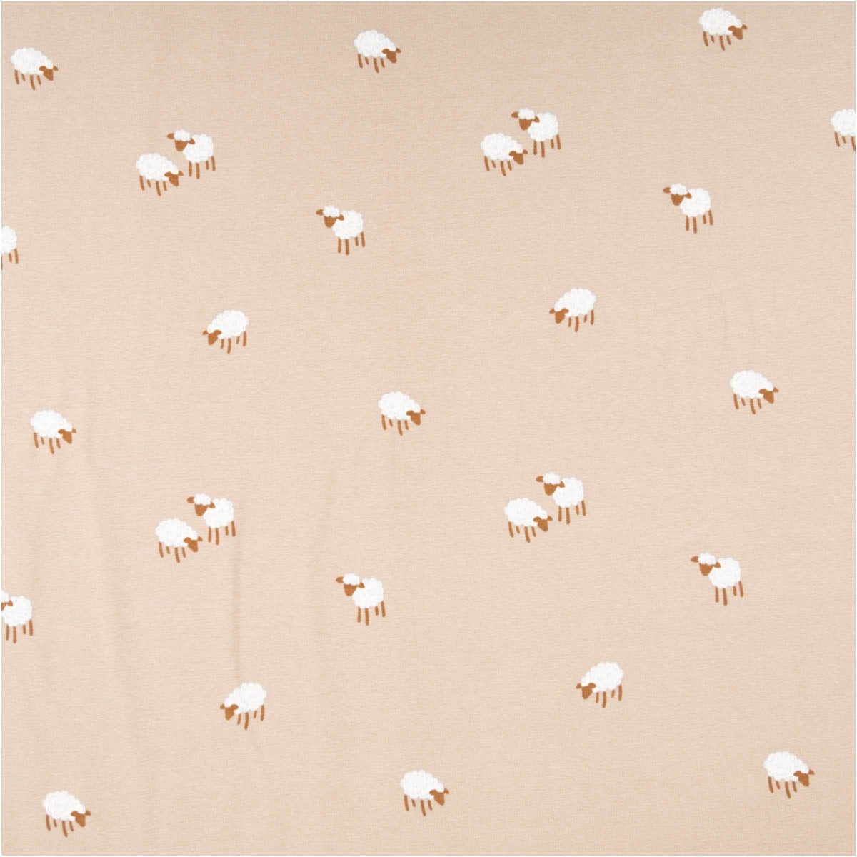 SCHÖNER LEBEN. Stoff Jersey Stoff Meterware Baumwolljersey Schäfchen sand weiß 145cm, allergikergeeignet