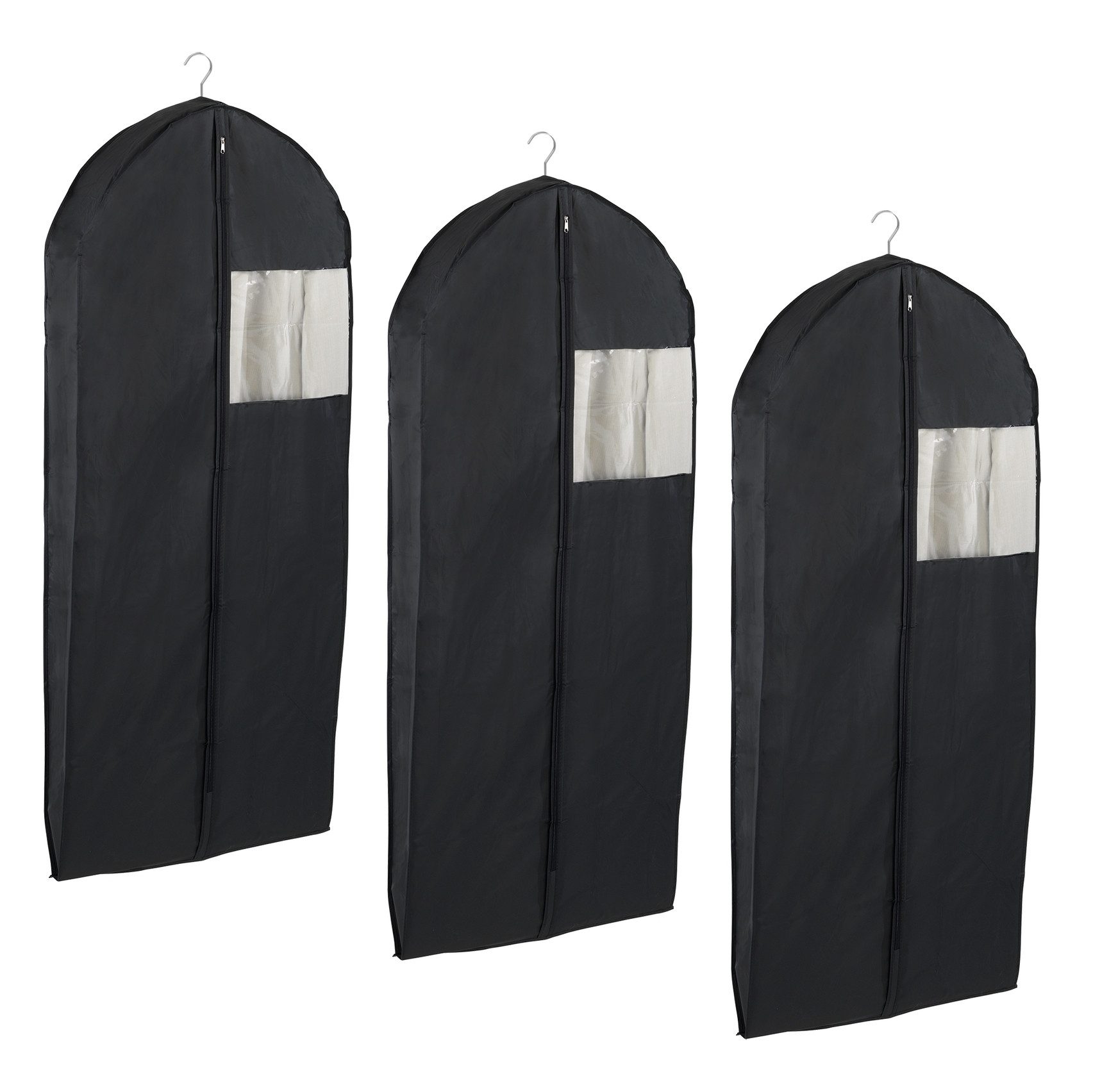 WENKO Kleidersack Modell Deep Black (Set, 3 St) Kleiderschutzhülle mit Reißverschluss & Sichtfenster, ideal auf Reisen