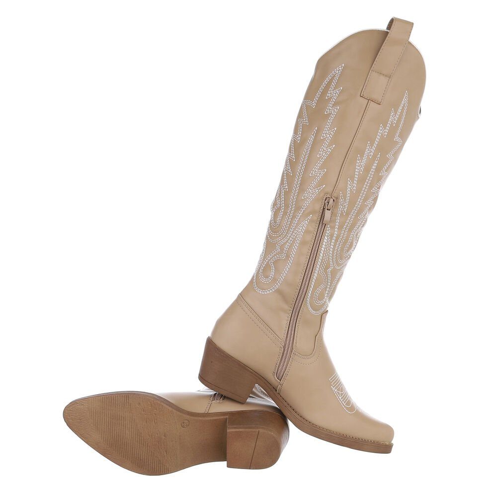 Ital-Design Damen Cowboyboots Western Westernstiefel Blockabsatz Western- & Bikerstiefel in Hellbraun