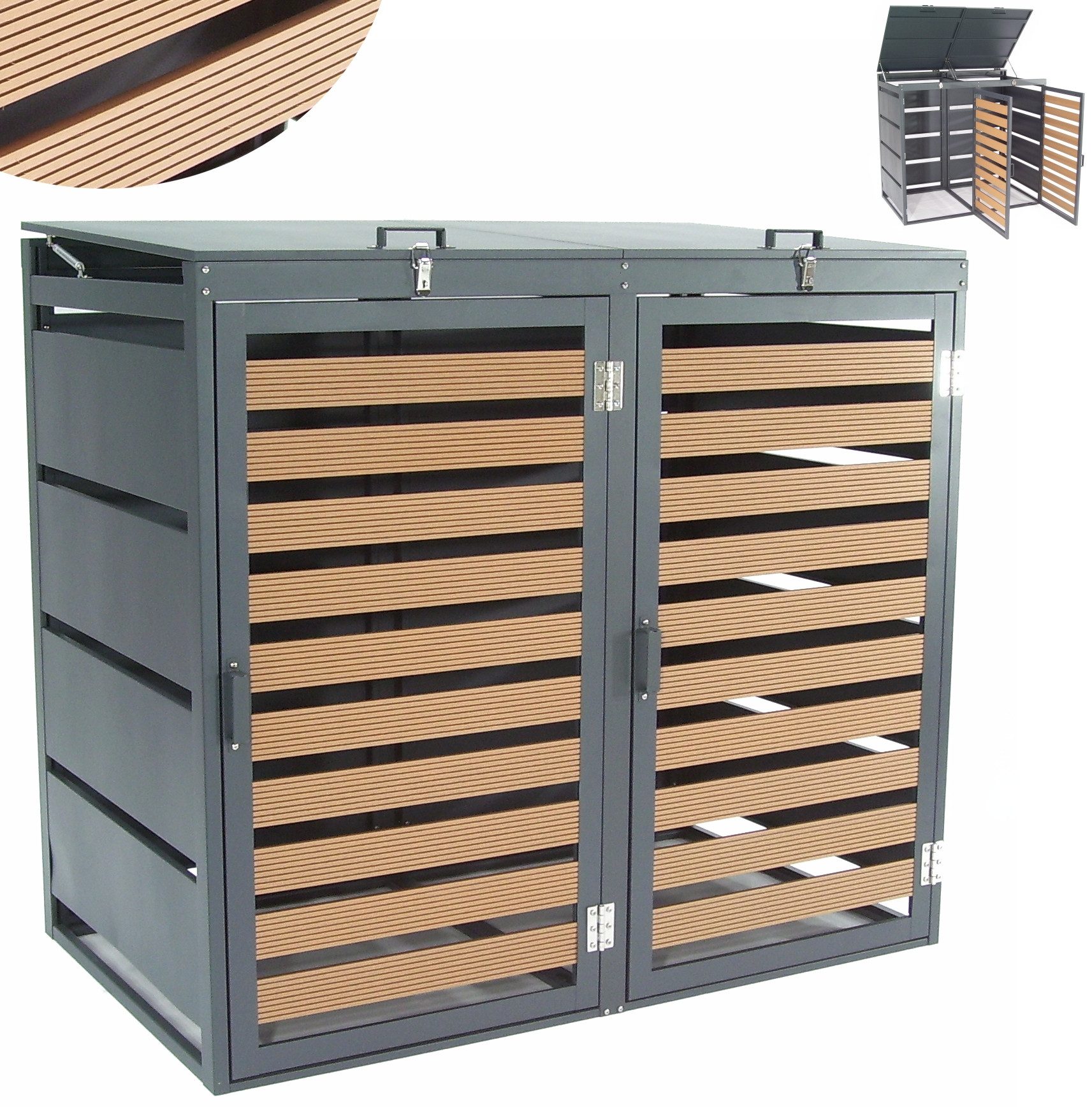 Mülltonnenbox Mülltonnenbox Mülltonnenverkleidung WPC Holzdielen 2er 240L 57090
