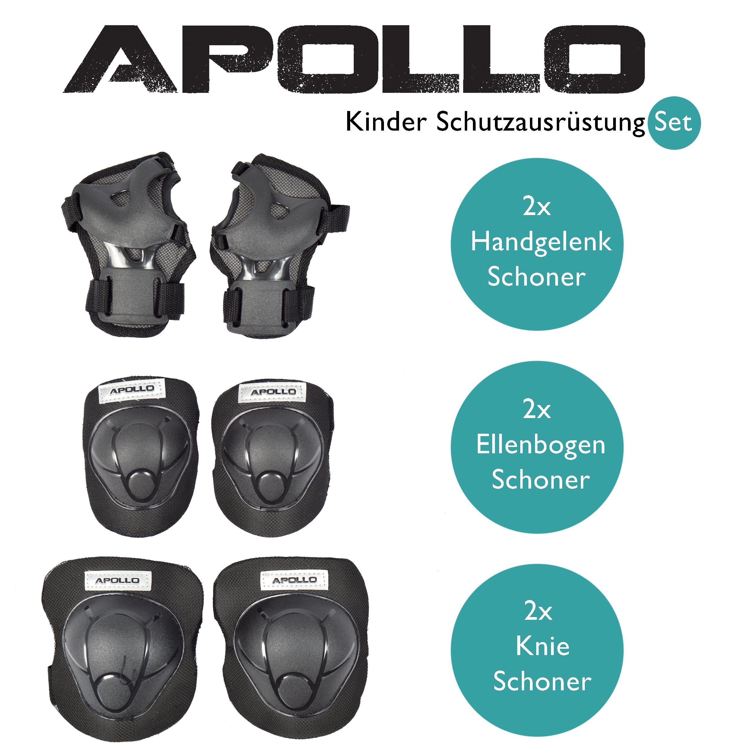 Apollo Protektoren-Set Schoner Set für Kinder Protektoren für Inliner Skateboard BMX Fahrrad (Set), Schutzausrüstung - Ellenbogenschützer, Knieschoner, Handgelenkschoner