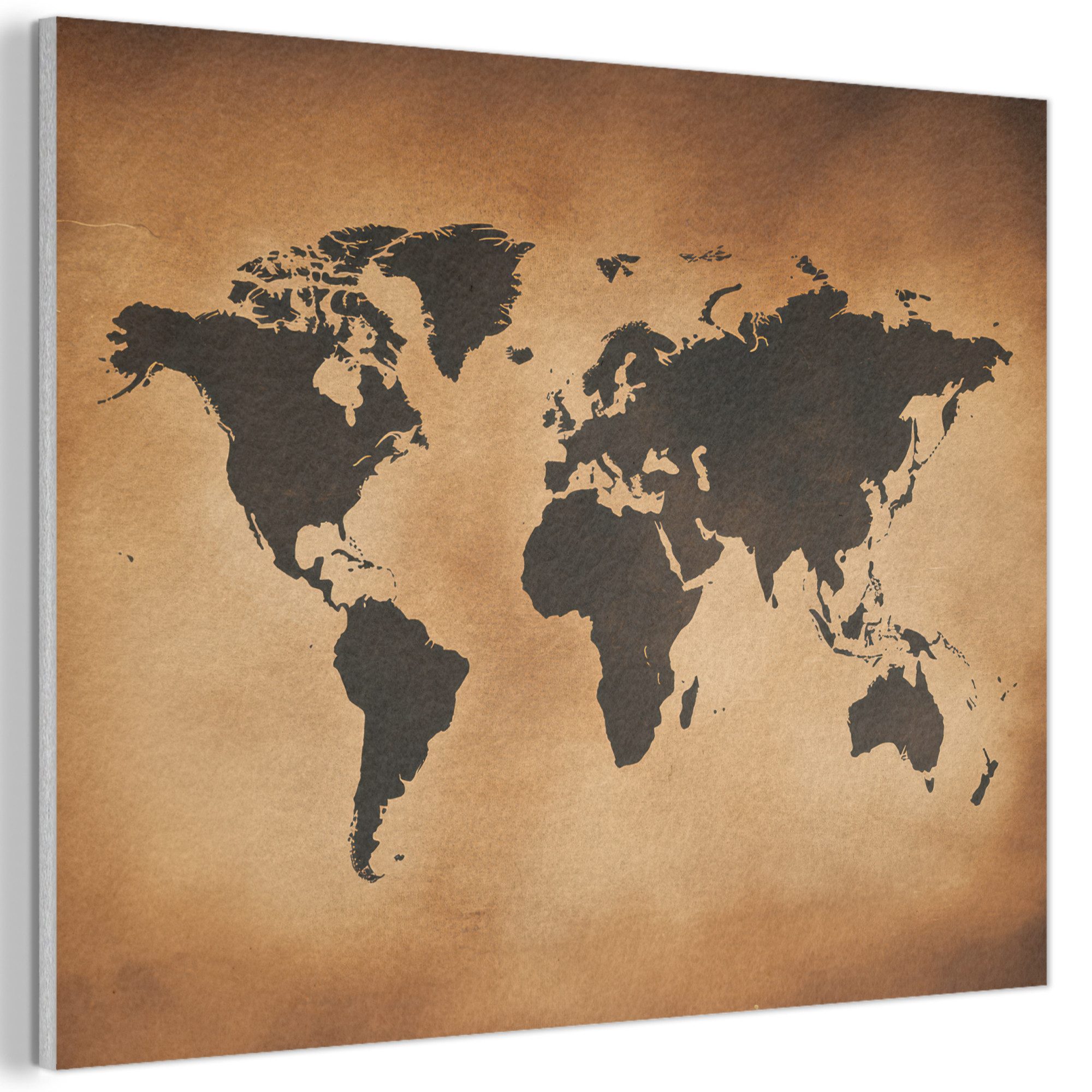 MuchoWow Живопис Weltkarte - Braun - Karte, Fotodruck (1 St), Akustikpaneele PET-Filz, Akustikbild, Schalldämmung, Deko 40x30 cm