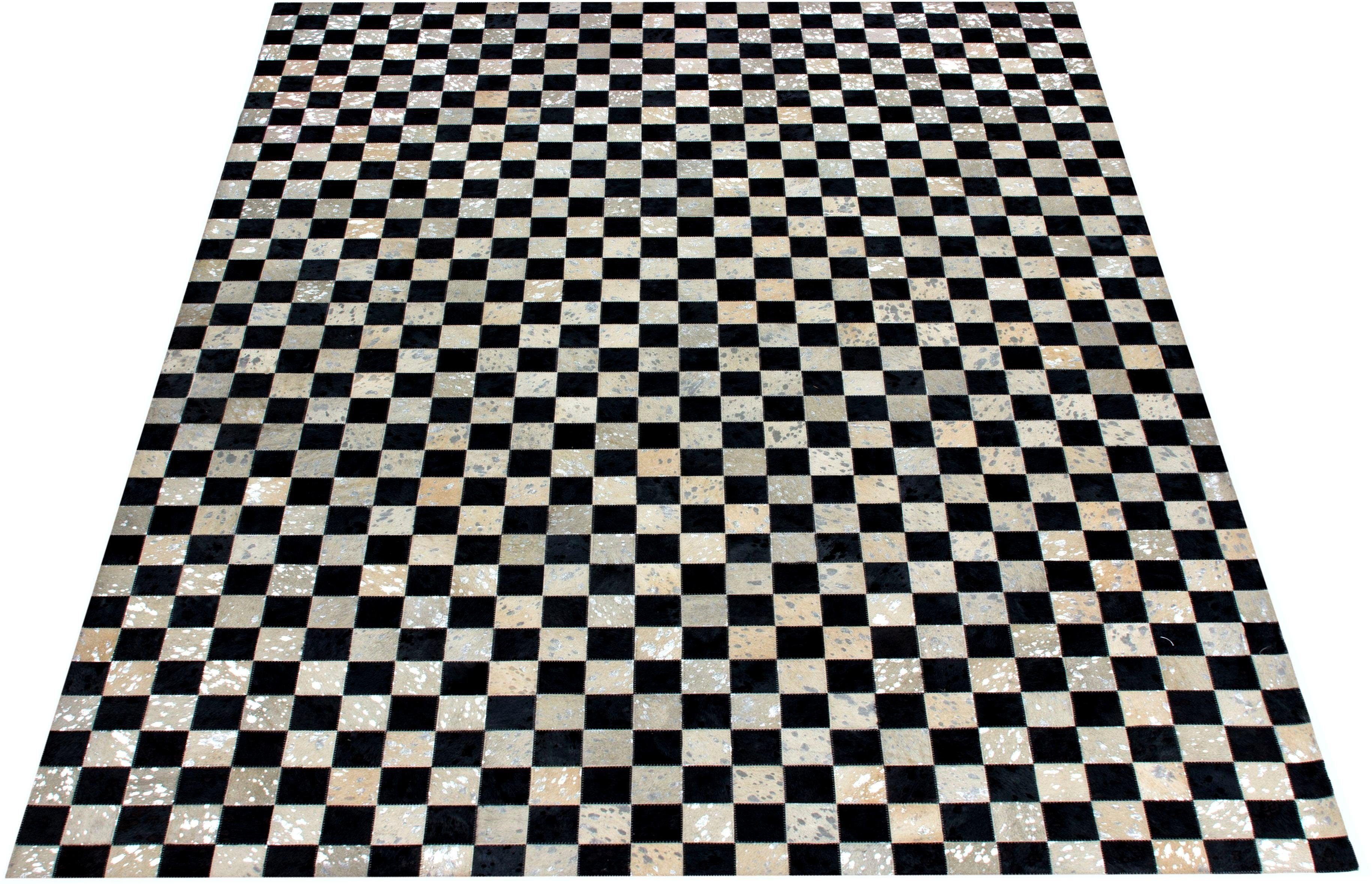 Lederteppich Beron, Bruno Banani, rechteckig, Höhe: 8 mm, Schachbrettmuster, echt Leder, flacher Teppich