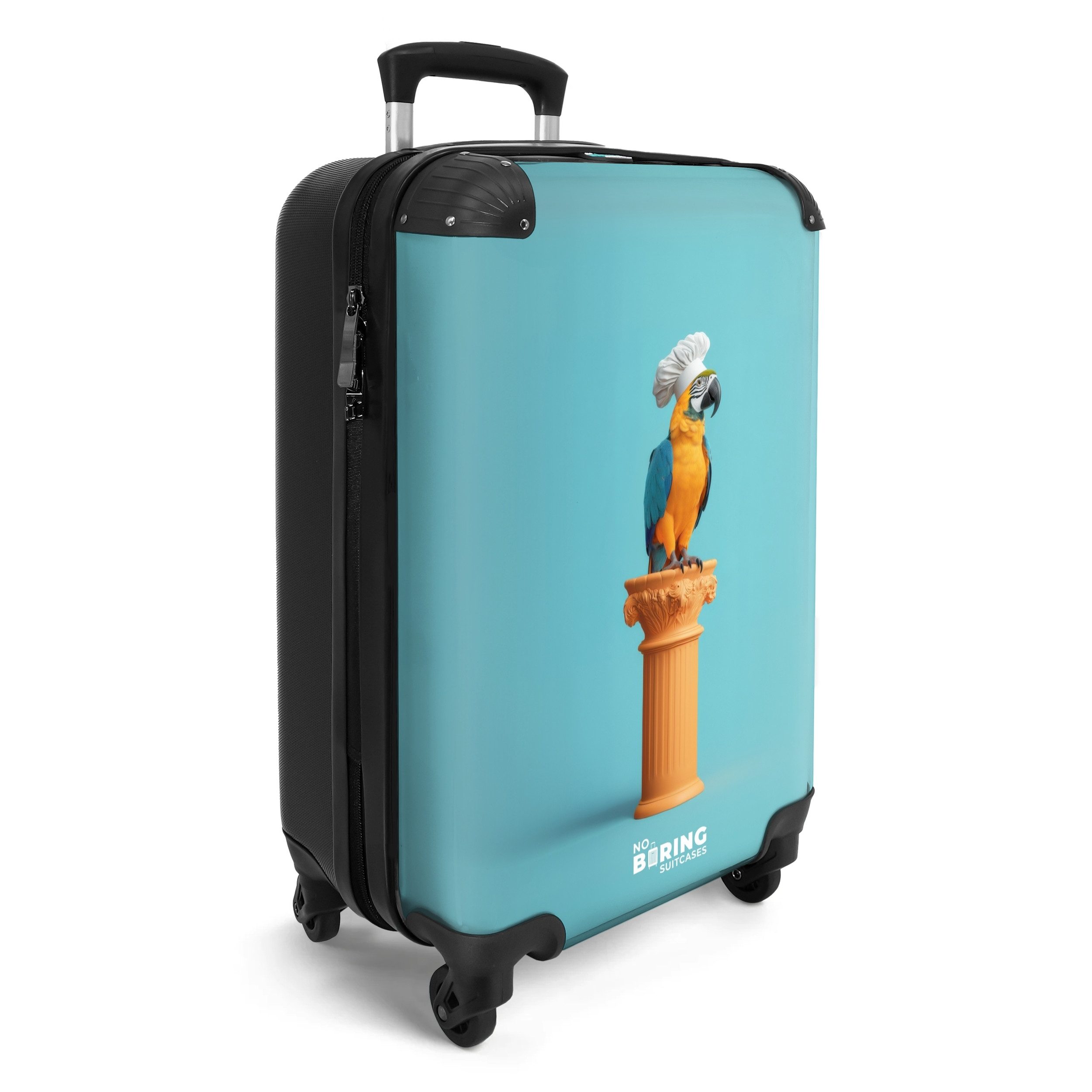 NoBoringSuitcases.com© Hartschalen-Trolley Papagei mit Kochmütze auf günstig online kaufen