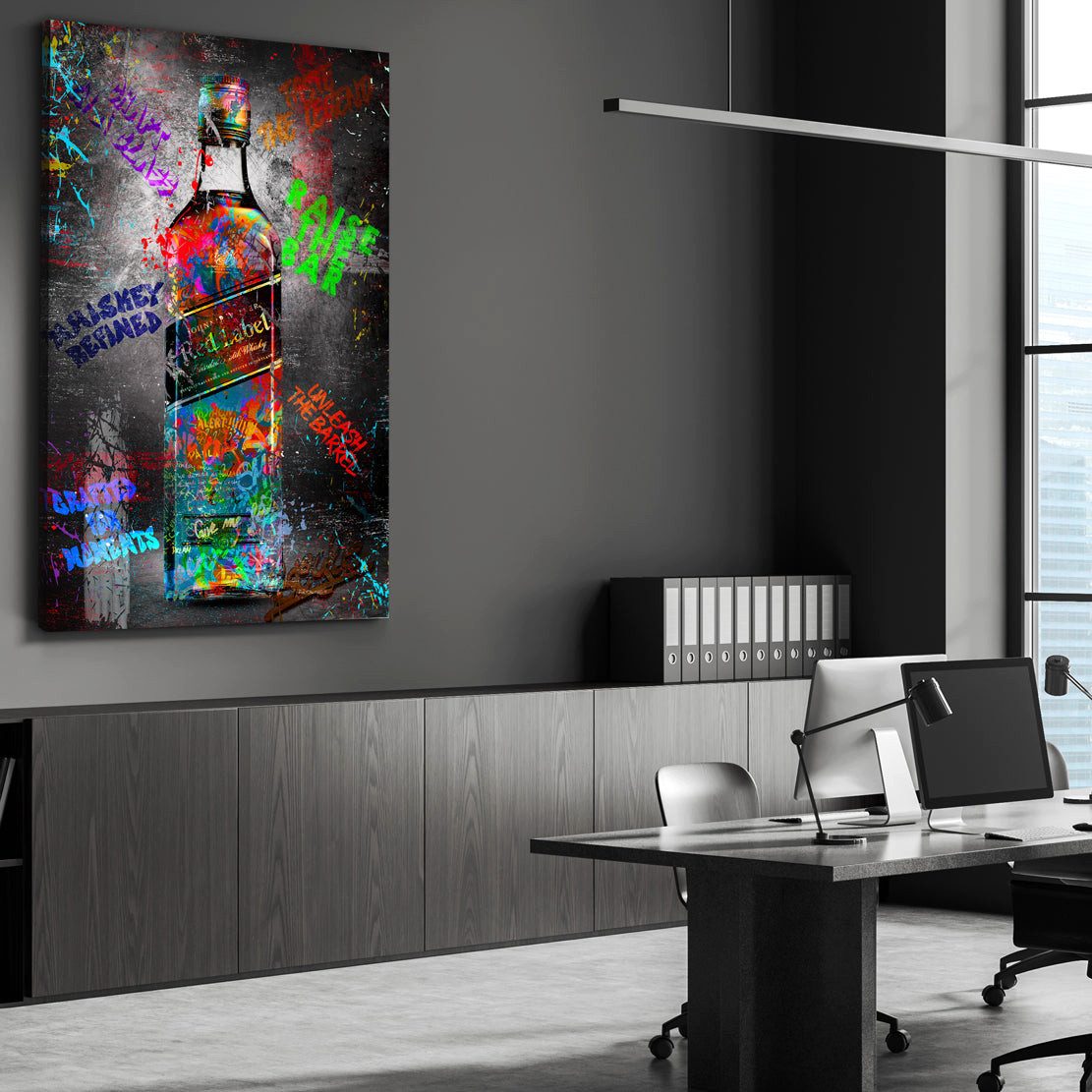 Artedinoi Leinwandbild Flasche Whisky Graffiti Kunst Pop Art Sprüche Wandbild Leinwandbild XL