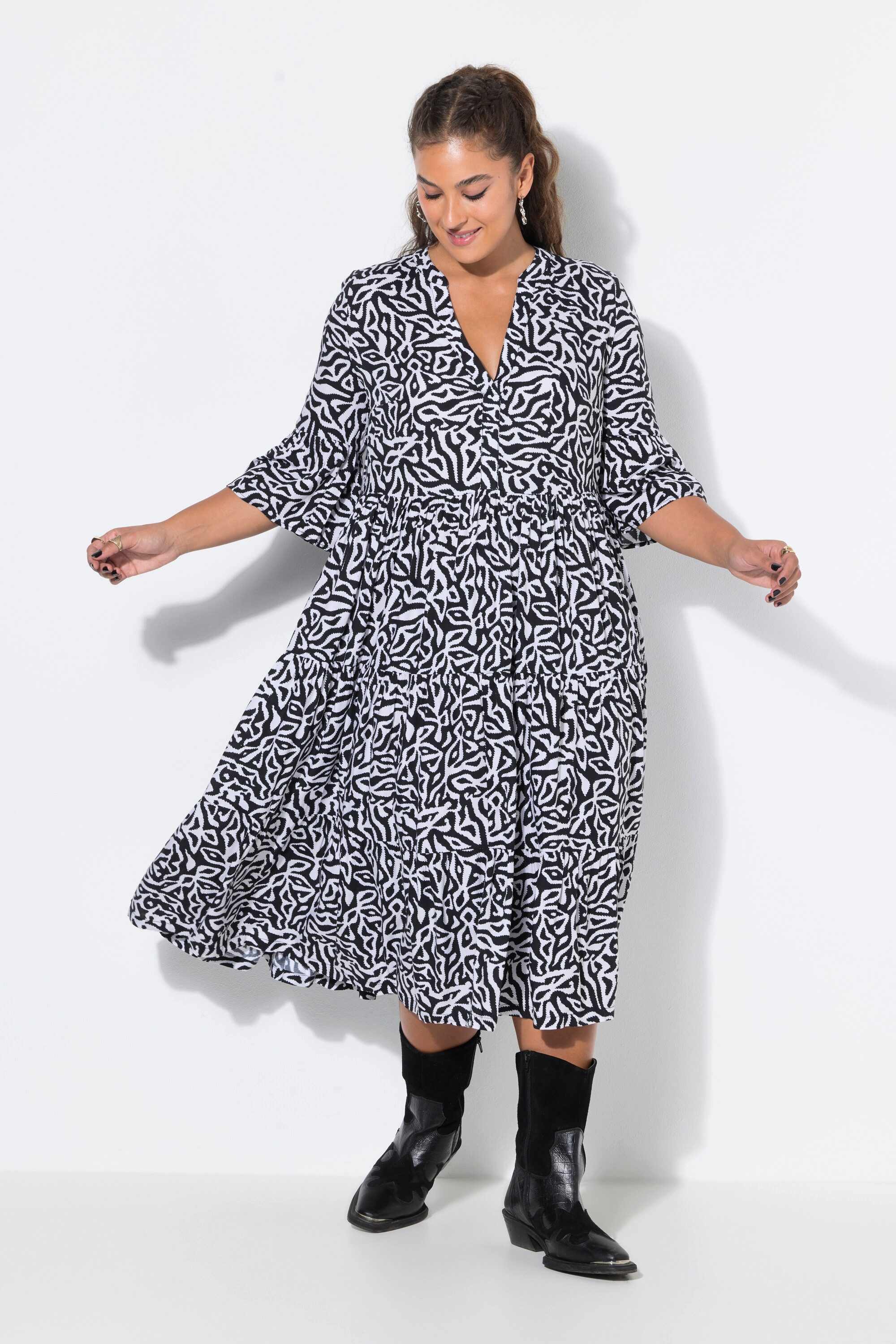 Studio Untold Midikleid Midikleid A-Linie grafischer Print Volants – Bild 4 von 4