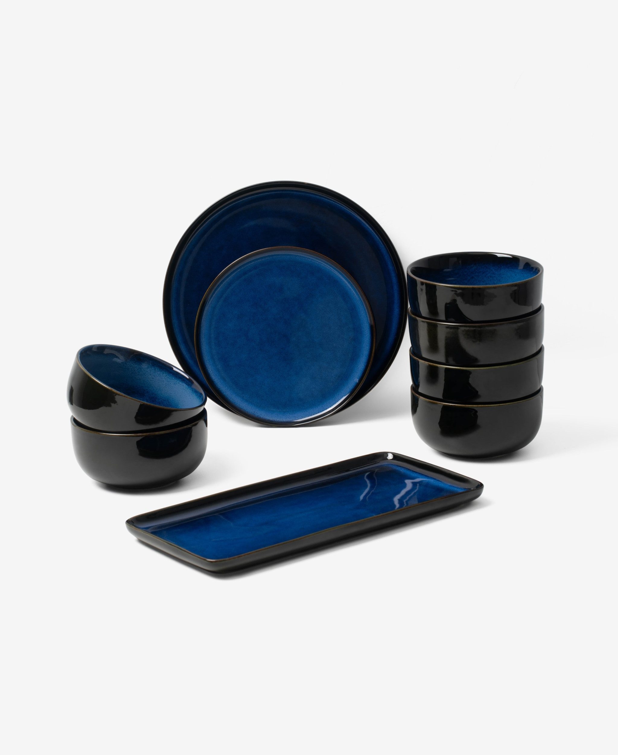 GLAMIRA Geschirr-Set Blaues Geschirr mit reaktiver Glasur (19-tlg), 6 Personen, Stoneware, 19 Teile, für 6 Personen, reaktive Glasur