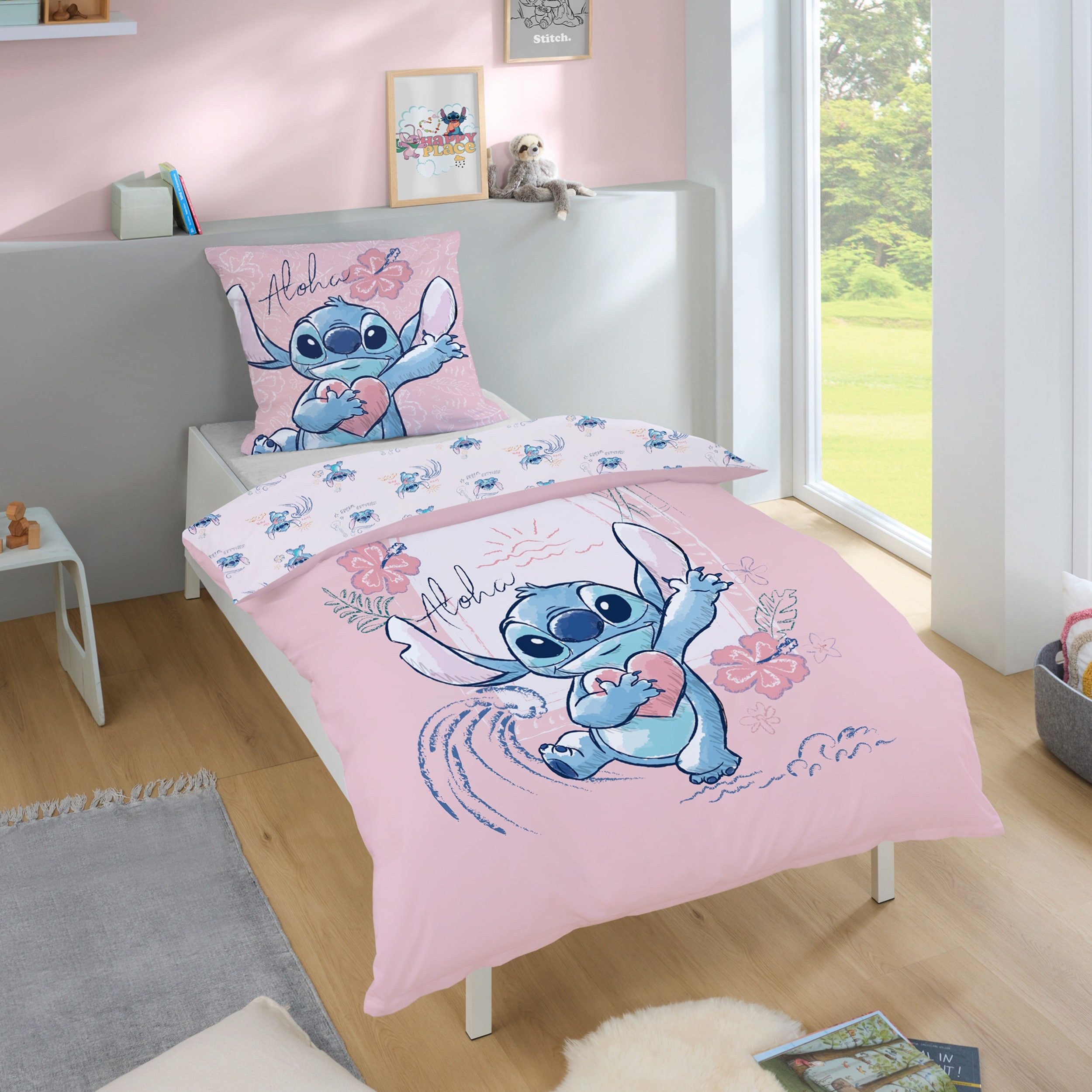 Familando Kinderbettwäsche Lilo und Stitch "Aloha" aus 100% Baumwolle mit R günstig online kaufen