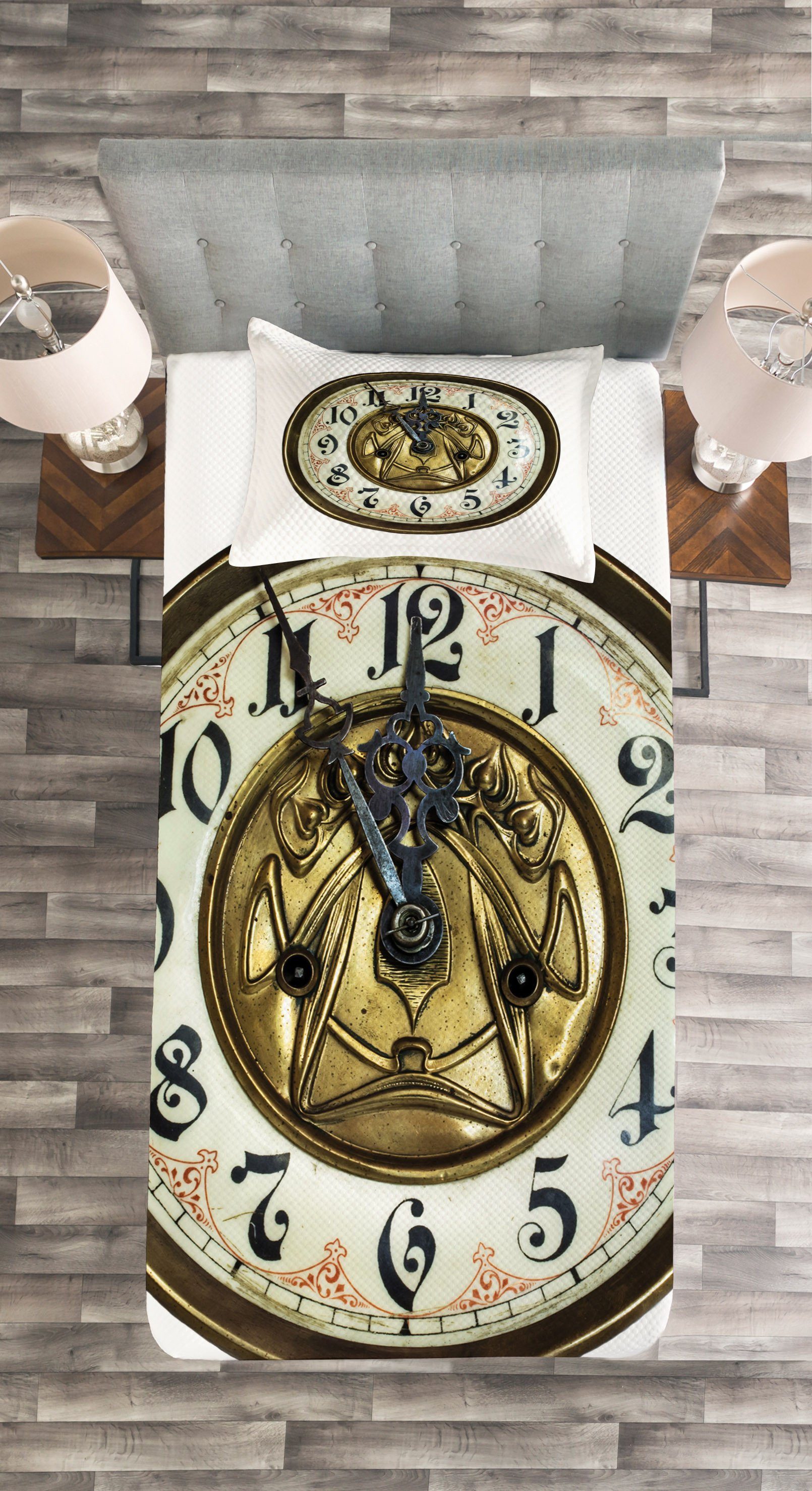 Kissenbezügen mit Antique Tagesdecke Clock Set Jahrgang mit Gesicht Waschbar, Abakuhaus,