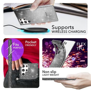 Nalia Smartphone-Hülle Samsung Galaxy S24 Ultra, Klare Glitzer Hülle / Silikon Transparent / Glitter Cover / Bling Case