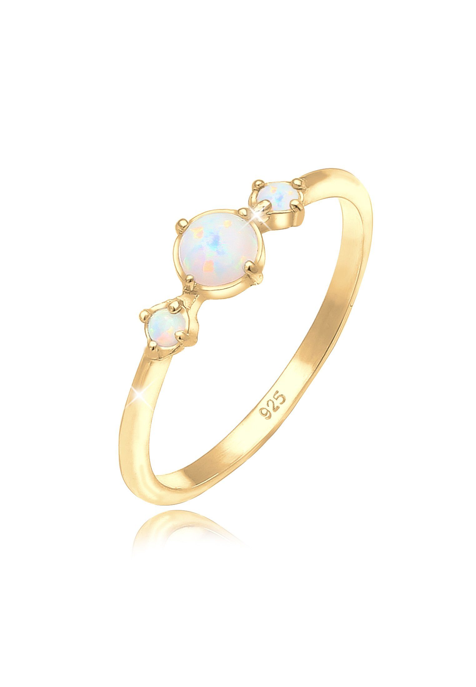 Elli Fingerring Opal Rund Trio Vintage 925er Silber Gold