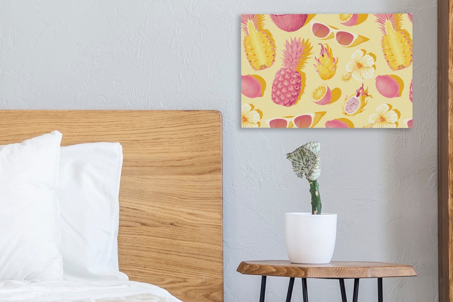 OneMillionCanvasses® Leinwandbild Sommer - Ananas cm - Gelb, Aufhängefertig, Wandbild Leinwandbilder, 30x20 St), (1 Wanddeko