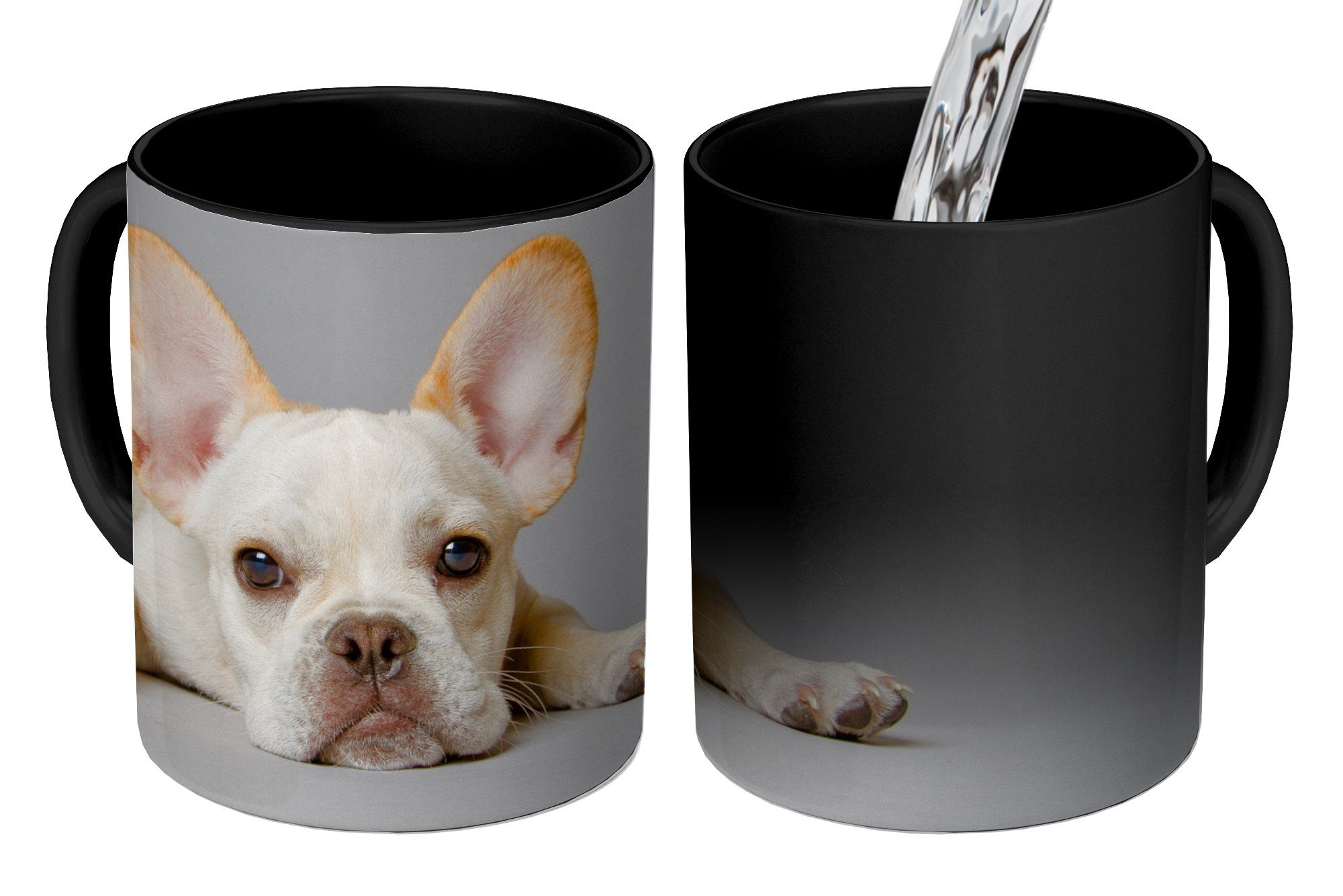 Keramik, Geschenk Beine, Tasse Kaffeetassen, Teetasse, Farbwechsel, - Bulldogge Französische Zaubertasse, - MuchoWow Weiß