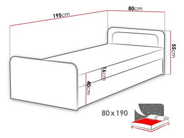 MIRJAN24 Einzelbett Bartek (mit Bettkasten), Die Matratze ist im Bett integriert, 80x190 cm