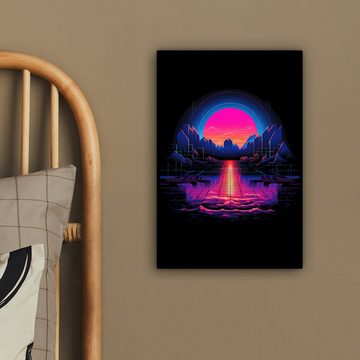 OneMillionCanvasses® Leinwandbild Retro - Neon - Wolken - Schwarz, (1 St), Leinwandbild fertig bespannt inkl. Zackenaufhänger, Gemälde, 20x30 cm