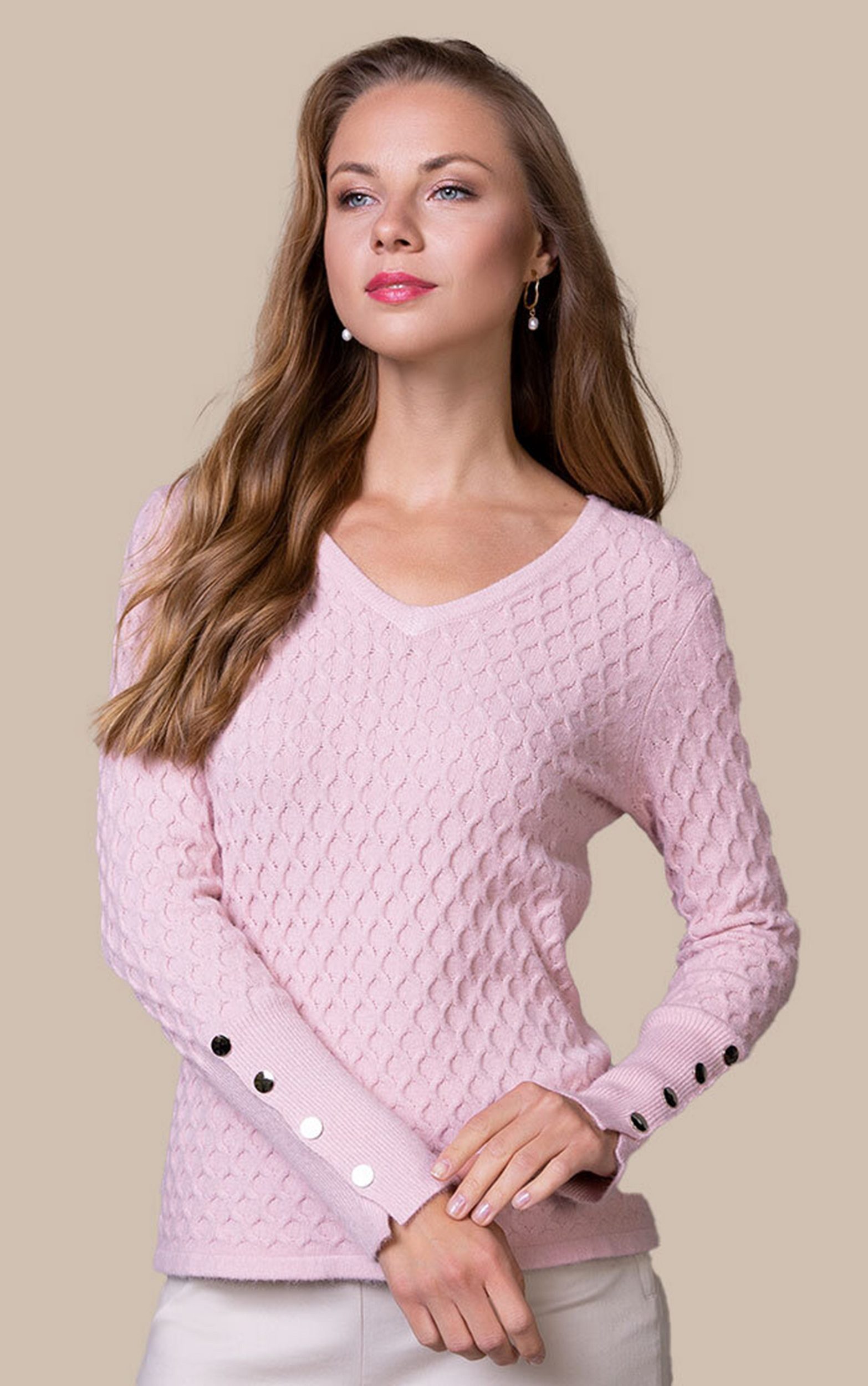 Passioni Strickpullover mit Rautenmuster und Knopf-Details günstig online kaufen