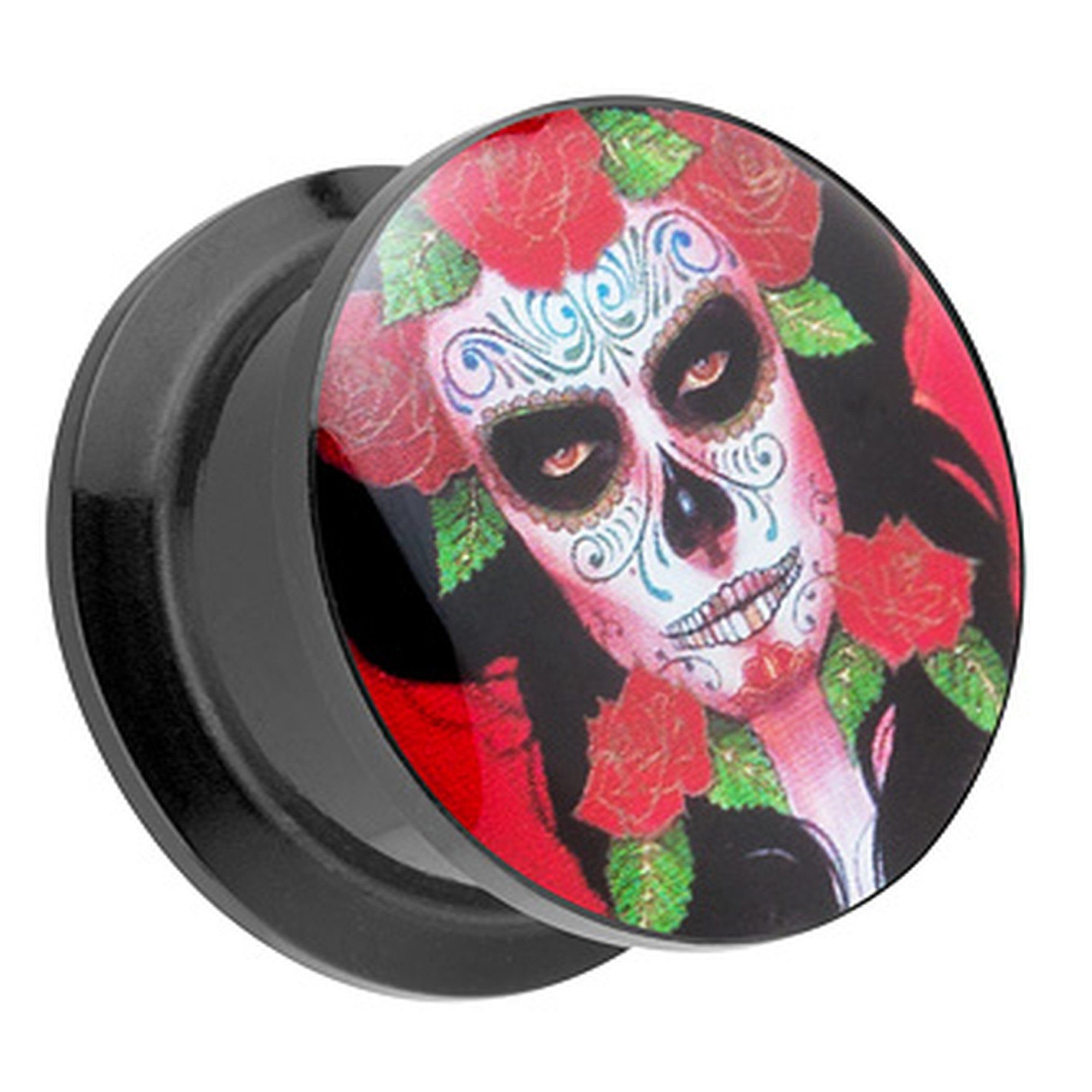 Taffstyle Plug Piercing Schraub Totenkopf Skull Catrina Tag Toten, Ohr Plug Flesh Tunnel Ohrpiercing Kunststoff Schraubverschluß