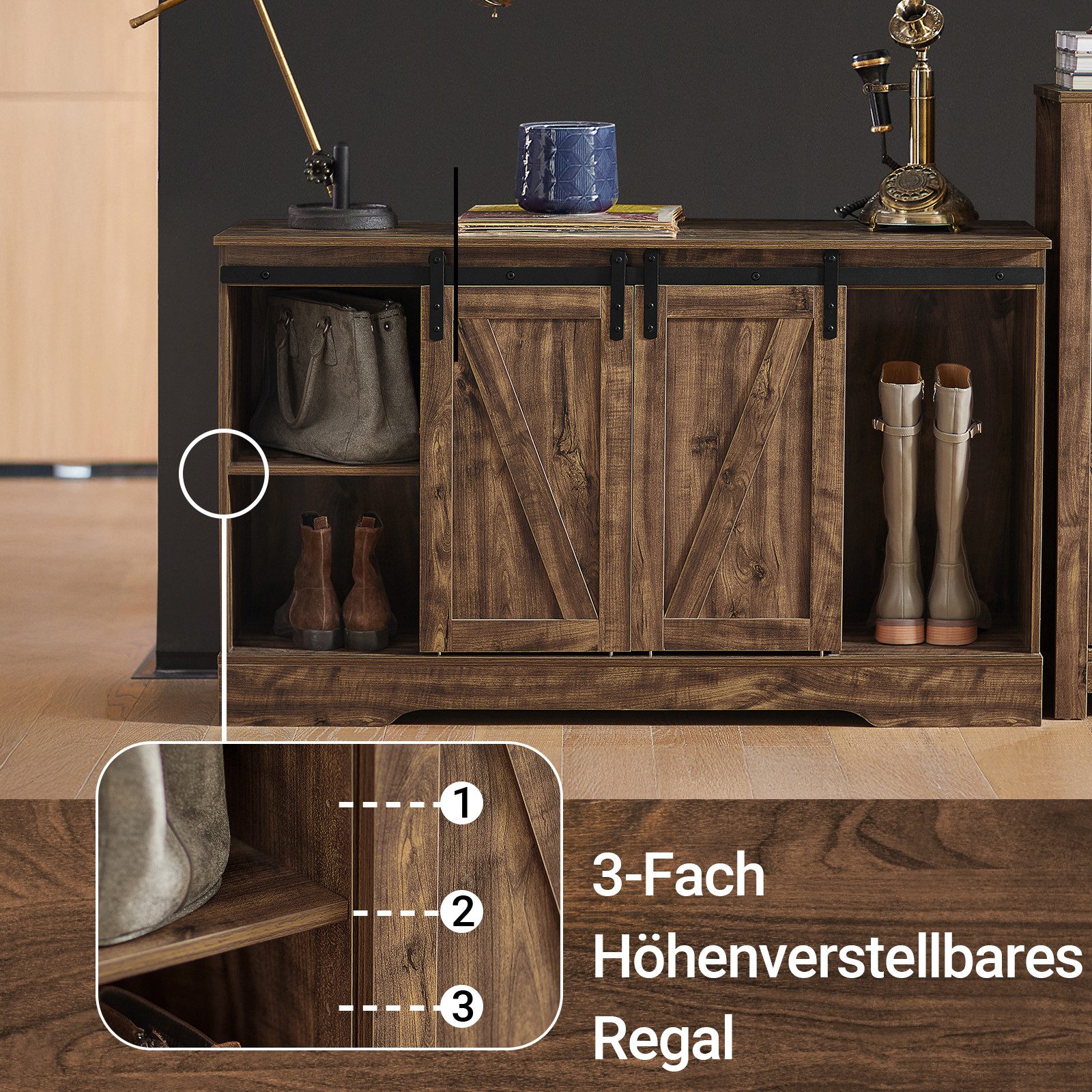SoBuy Sideboard FSB60, Kommode Küchenschrank Flurschrank Beistellschrank Sideboard, Aufbewahrungsschrank, mit 2 Schiebetüren, verstellbaren Ablage, Küche