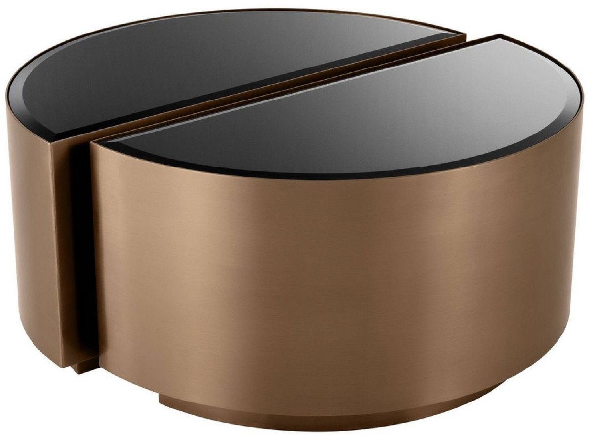 Padrino - Luxus halbkreisförmige Edelstahl Glasplatten abgeschrägten Tische Beistelltisch Möbel Kupferfarben 2 mit / Schwarz Set - Beistelltisch Casa Luxus