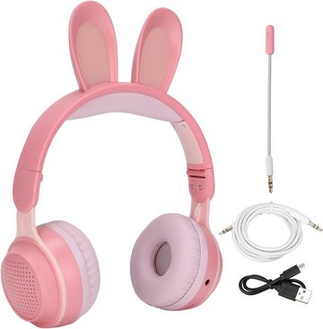 Yunseity Bluetooth 5.0- von TF/AUX, Kleinkinder, Teenager Kinder-Kopfhörer (Langlebige Materialien und robustes Gehäuse für den aktiven Kinderalltag, mit Hasenohr, Over-Ear-LED-Licht, Faltbares Kabelloses Unterstützung)