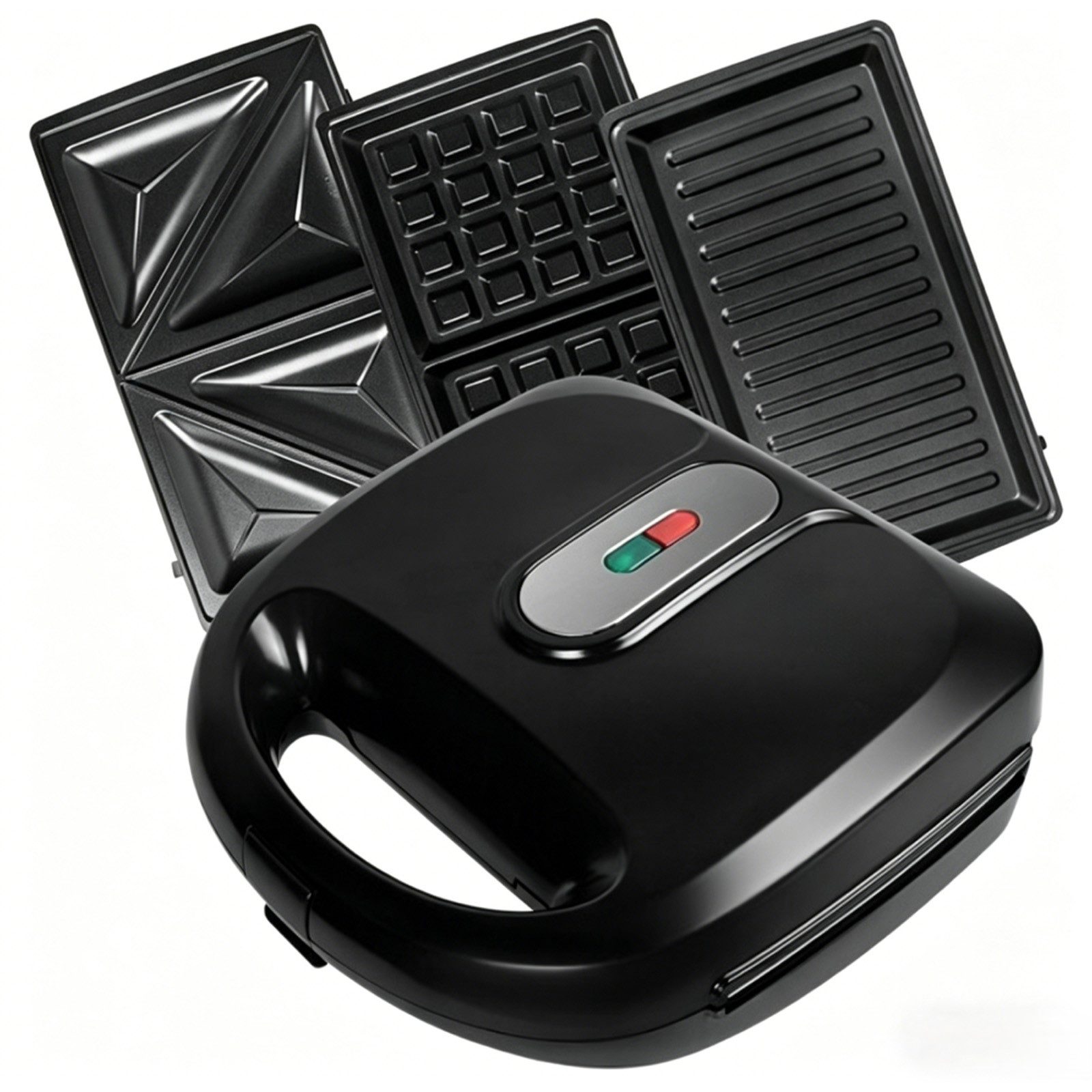 OZAVO 3-in-1-Sandwichmaker Sandwichtoaster, Waffeleisen,Kontaktgrill 23*23cm, 750 W, Antihaftbeschichtete abnehmbare Platten