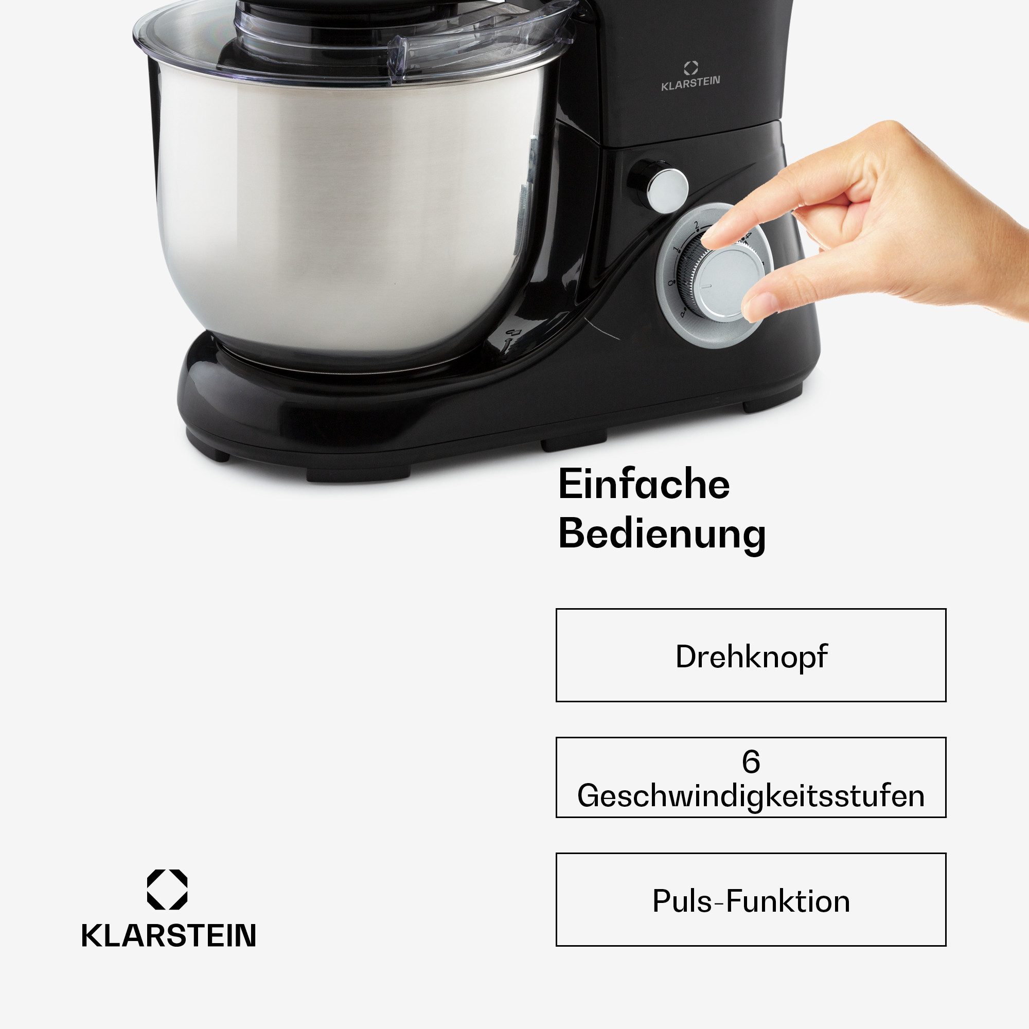 Klarstein Küchenmaschine Bella Pico 2G Küchenmaschine 1300W 1,7PS 6 Stufen 5L Edelstahl ABS, 1300 W, 5 l Schüssel, Knetmaschine Teigmaschine Teigknetmaschine Rü – Bild 5 von 5