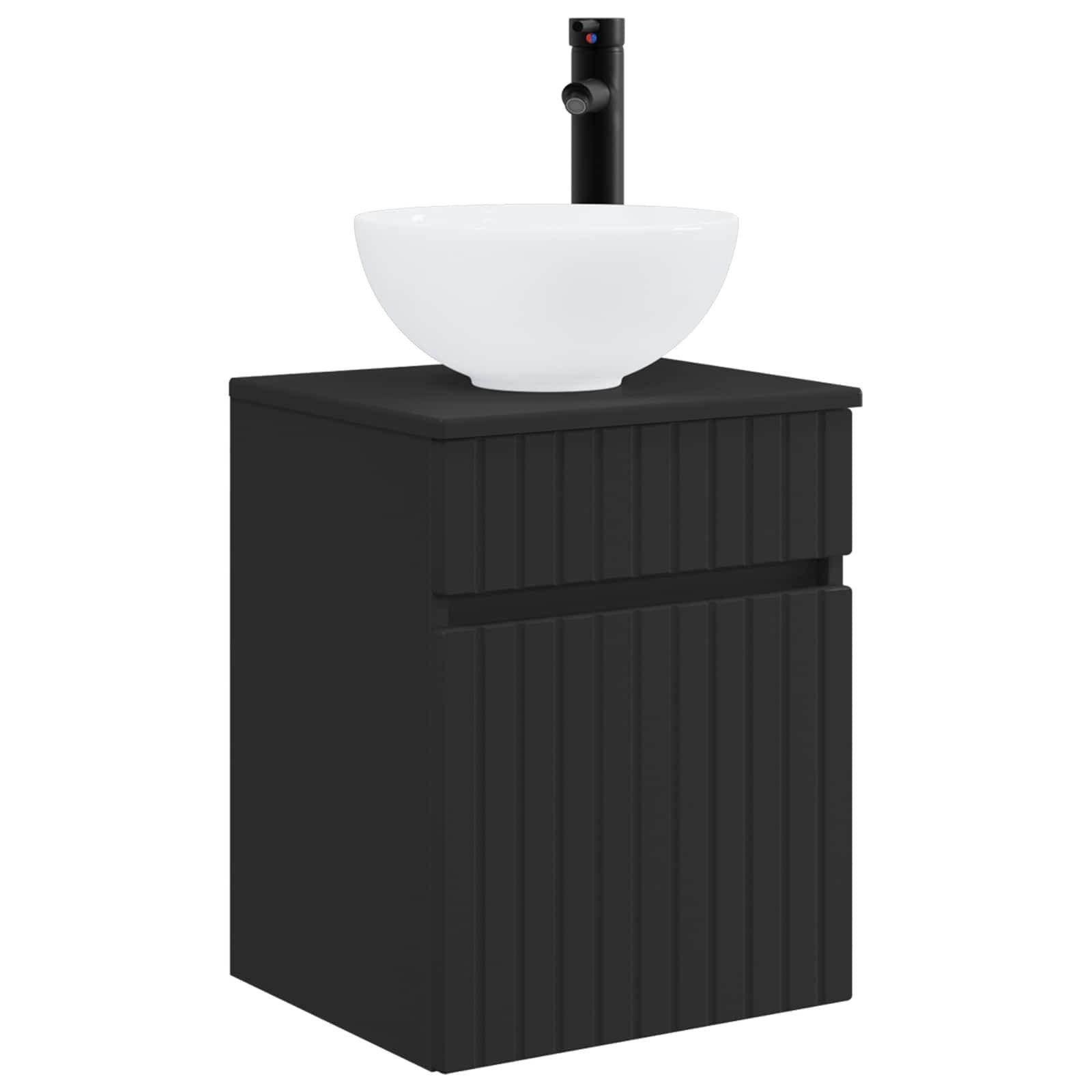 Badezimmerspiegelschrank Wandmontierte Waschbecken-Vanität Schwarz 39 x 35 x 63 cm