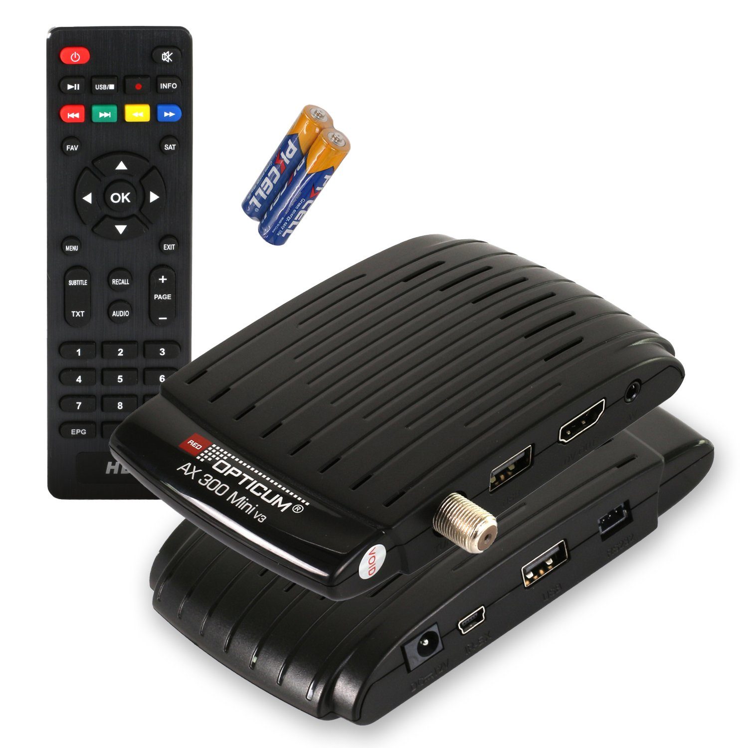 USB, OPTICUM Display, RED (externer HDMI, 300 AX mini mit SAT-Receiver 2x LED V3 IR 12V Netzteil) Sensor