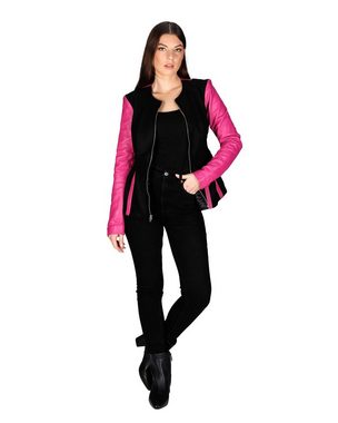 VALAIZA Shirttop Ledertop Peplo Schwarz Pink Echtes Lamm Nappa Leder