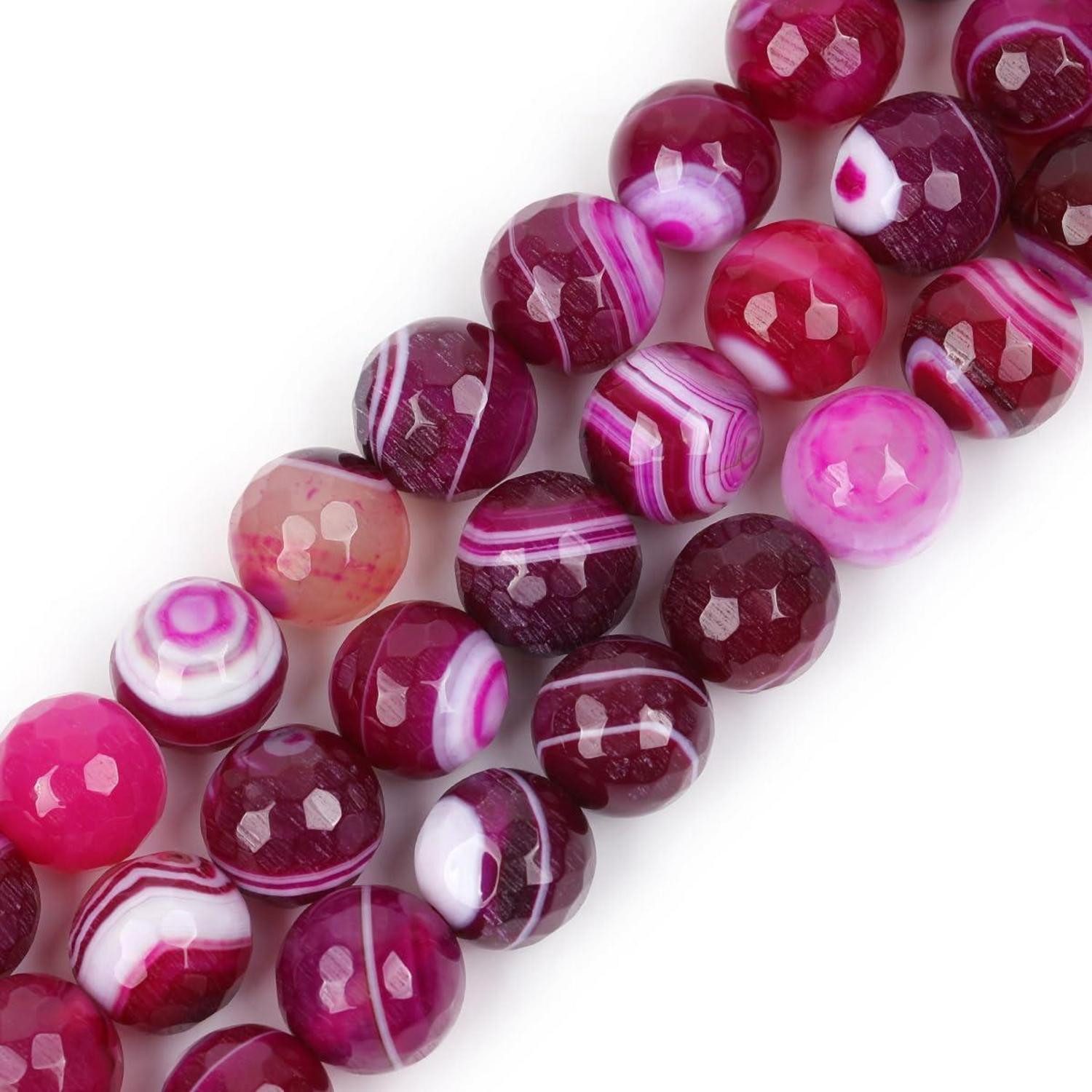 LuxusKollektion Bastelperlen Perlenstrang Achat 12mm Pflaume facettiert rund, (1-tlg)