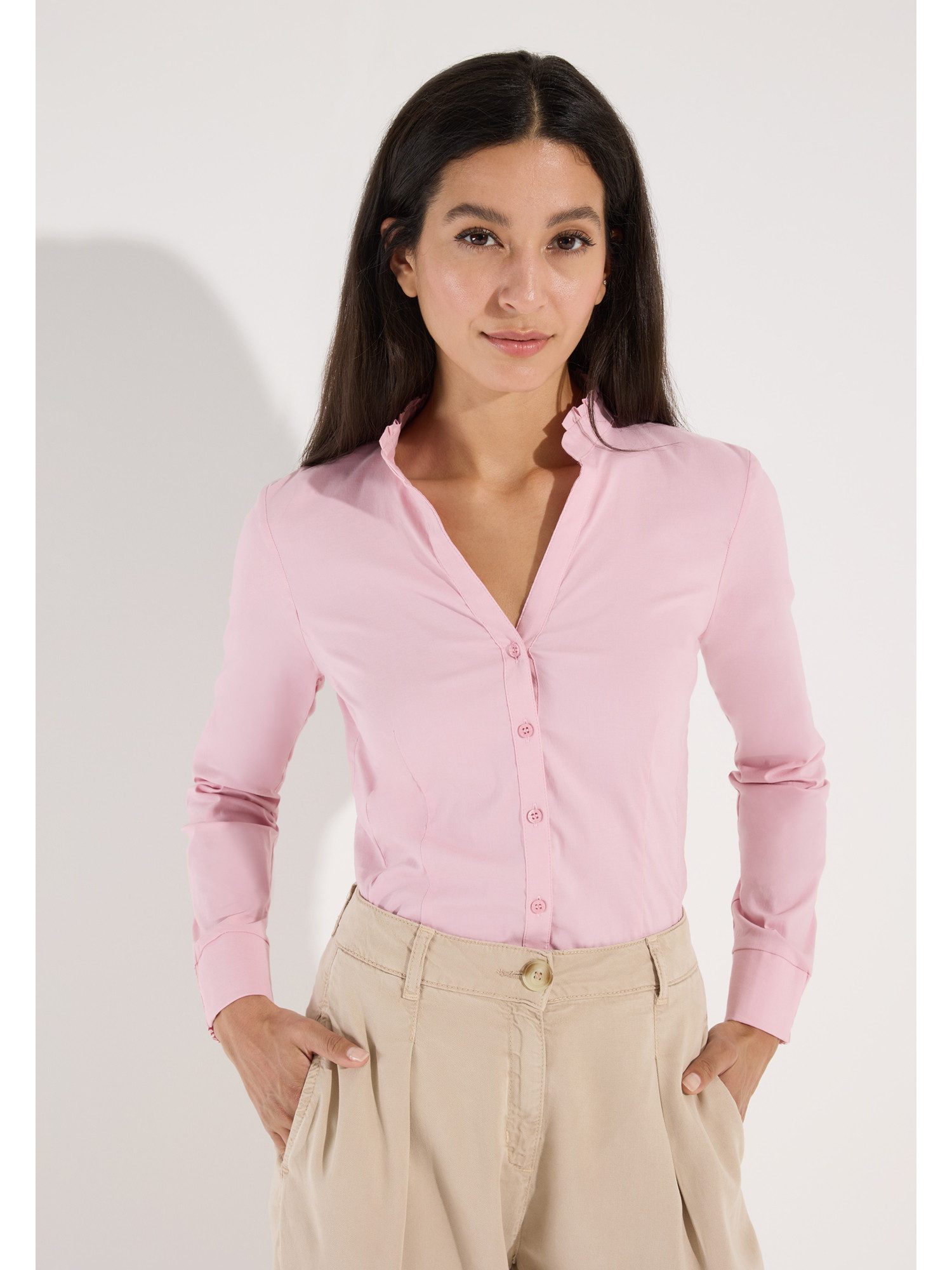MORE&MORE Langarmbluse feminine Strechbluse, Rüschenkragen
