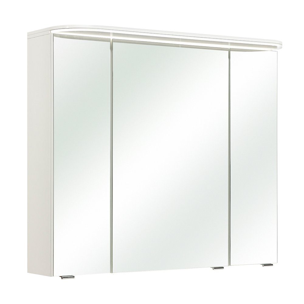 Lomadox Spiegelschrank BUDVA-66 mit LED Kranzboden, mit 3D Funktion, in weiß Glanz, 85,2/72,3/17 cm