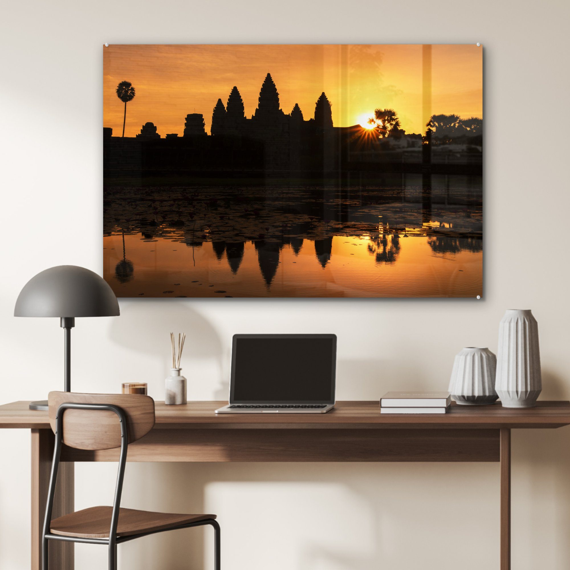 MuchoWow Acrylglasbild St), (1 über Schlafzimmer Roter Kambodscha, dem Wat Angkor Himmel & Wohnzimmer Acrylglasbilder in