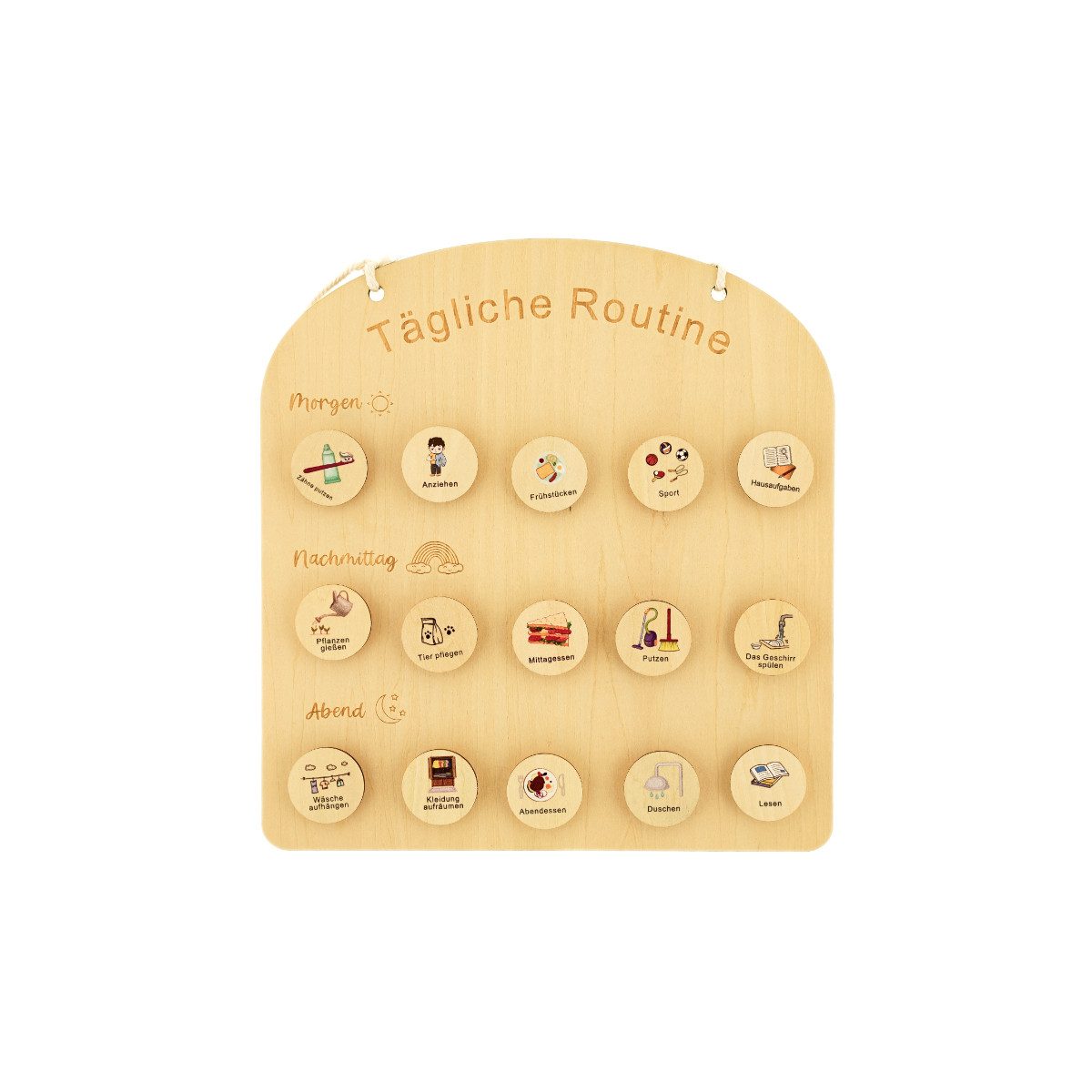 Rayty Lernspielzeug Montessori Tagesplaner aus Holz 26 × 28 cm mit 28 Holztokens