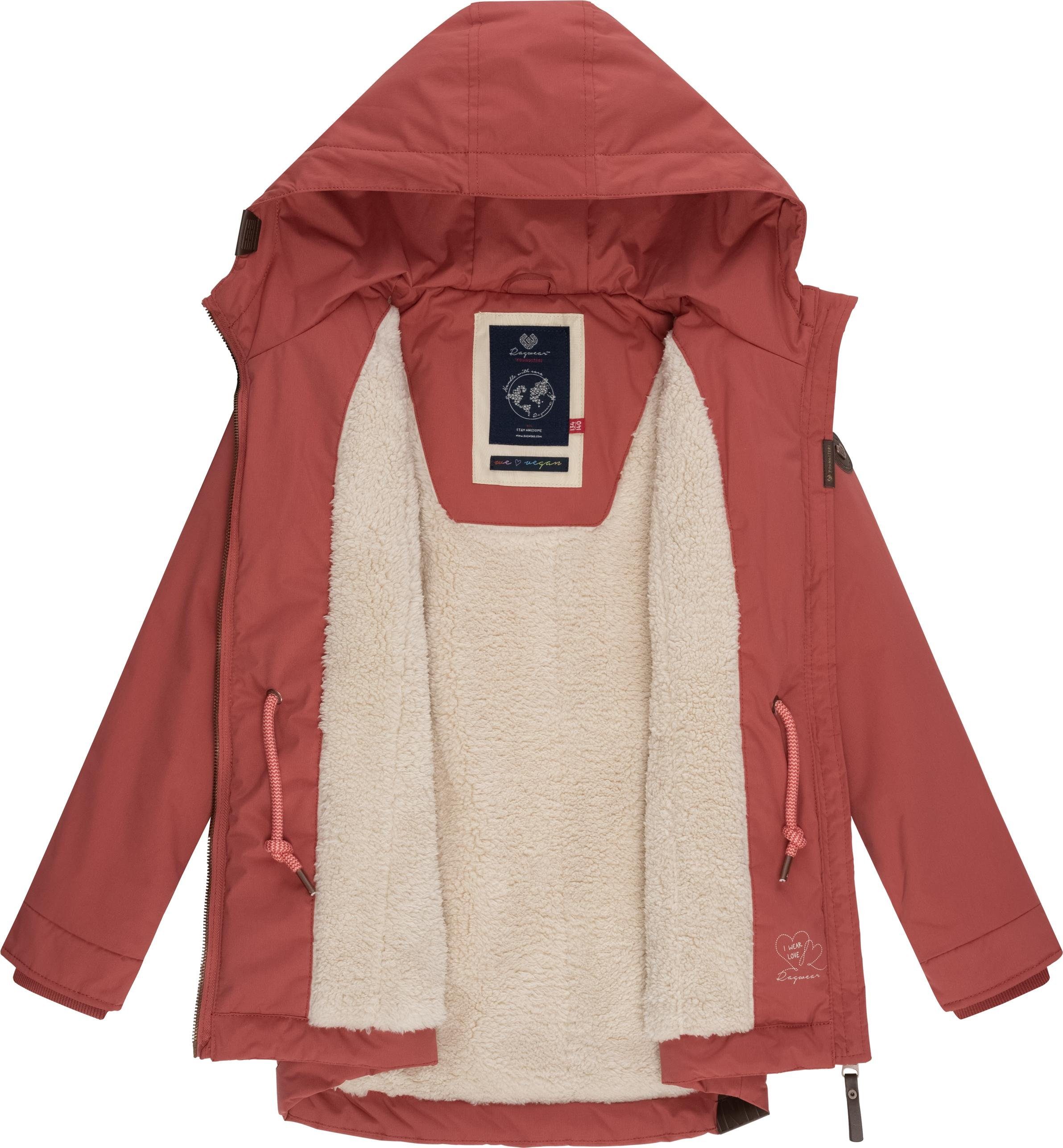 Jacke warmem flauschig Winterjacke mit Teddyfell-Innenfutter rosa Ragwear Layra