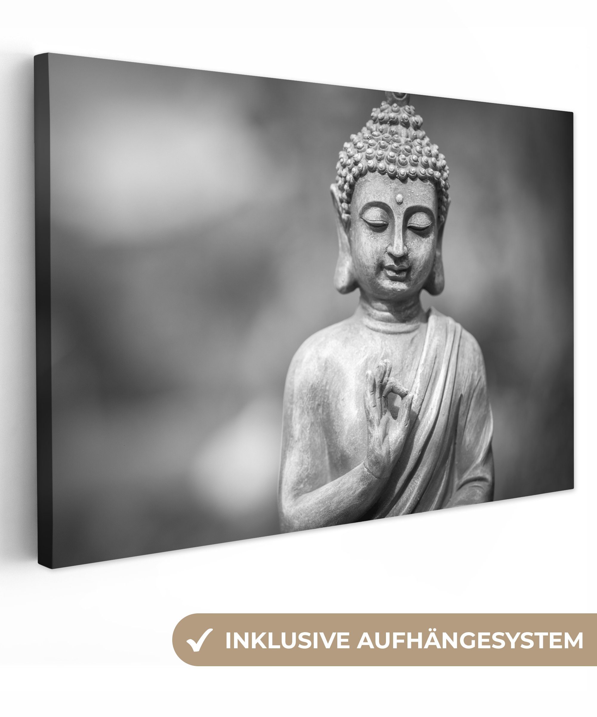 OneMillionCanvasses® Leinwandbild Buddha-Statue in Wandbild cm 30x20 St), schwarz-weiß, (1 Aufhängefertig, Wanddeko, Leinwandbilder