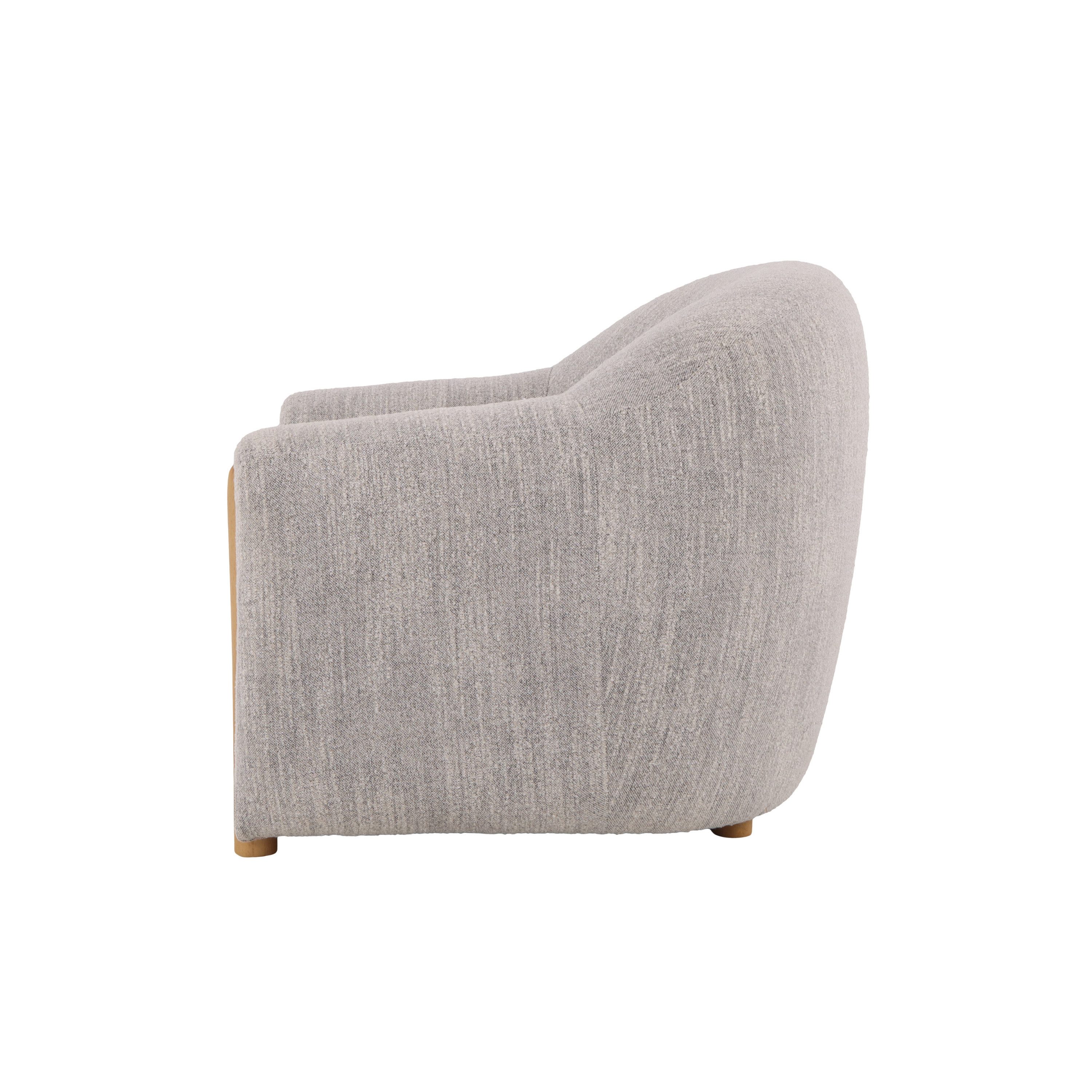 Woodek Design Sessel Franz, Fauteuil aus Eiche mit hellgrauem Bezug (sanft gerundete Rückenlehne, 1-St., Weiche Polsterung), Massiver Eichenrahmen mit seidenmatten Füßen