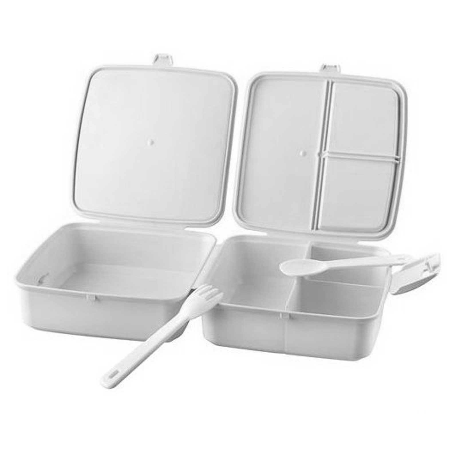 HAC24 Lunchbox Brot- und Lunchbox mit 4 Fächern Vesperdose Brotdose Vorratsbox, Kunststoff, 1400ml, Inkl. Gabel & Löffel