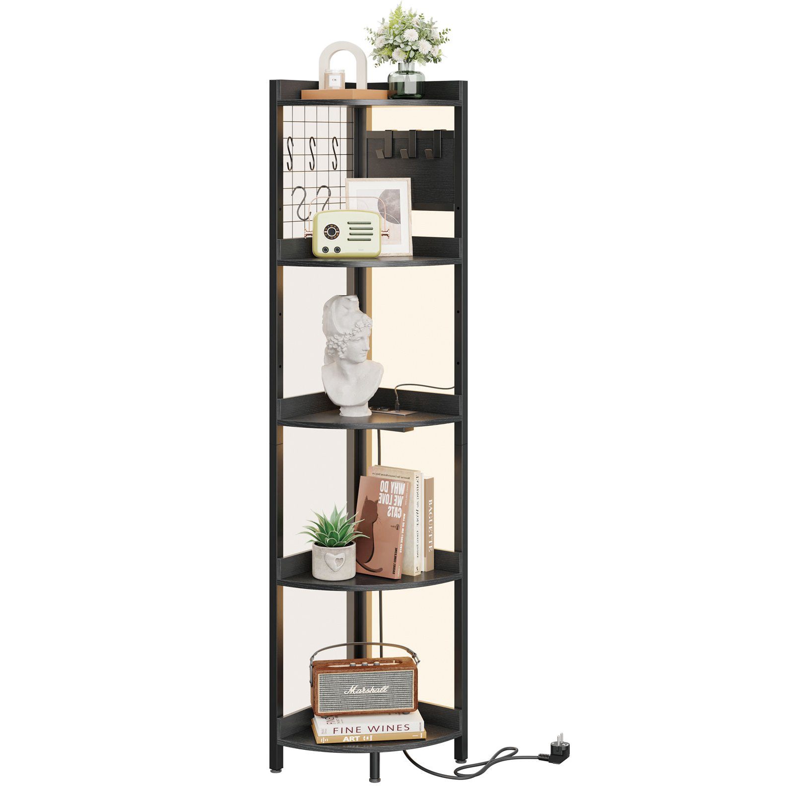 Dripex Eckregal 5 Ebenen Standregal mit LED Beleuchtung und Steckdosen,35x3 günstig online kaufen