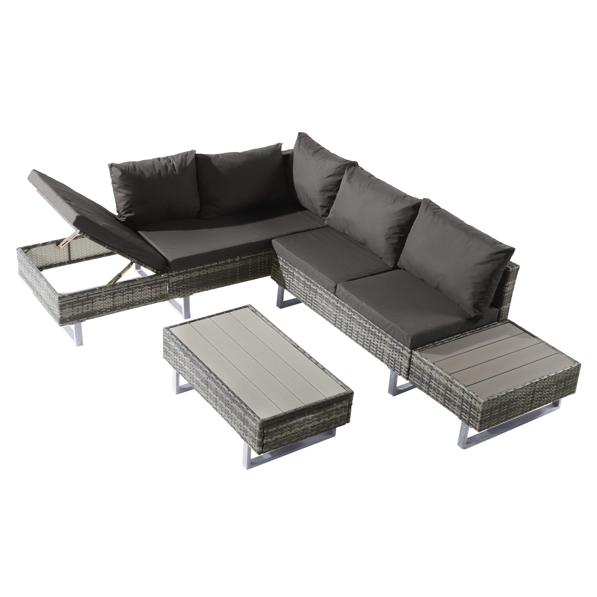 HAUSS SPOLE Gartenlounge-Set Lounge mit Ecksofa, Tisch & Auflagen, abnehmbarer Stoffbezug,Hellgrau, (3-tlg)