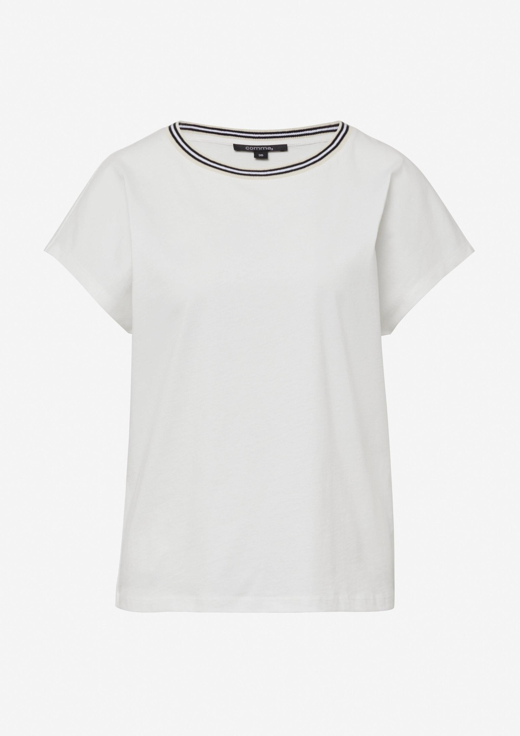 comma Kurzarmshirt T-Shirt Baumwoll-T-Shirt mit überschnittenen Schultern